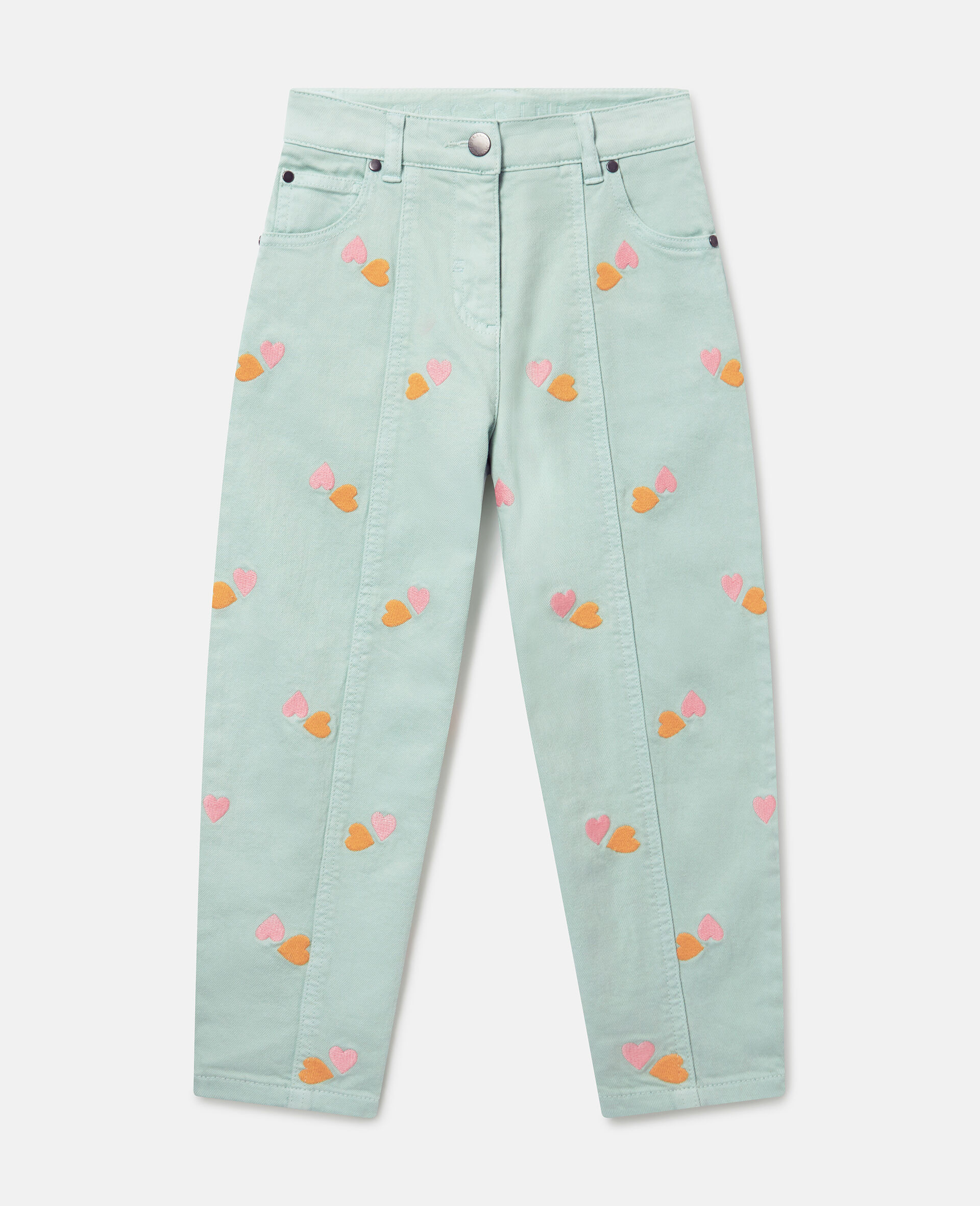 Heart-Embroidered Gabardine Trousers-Green-medium