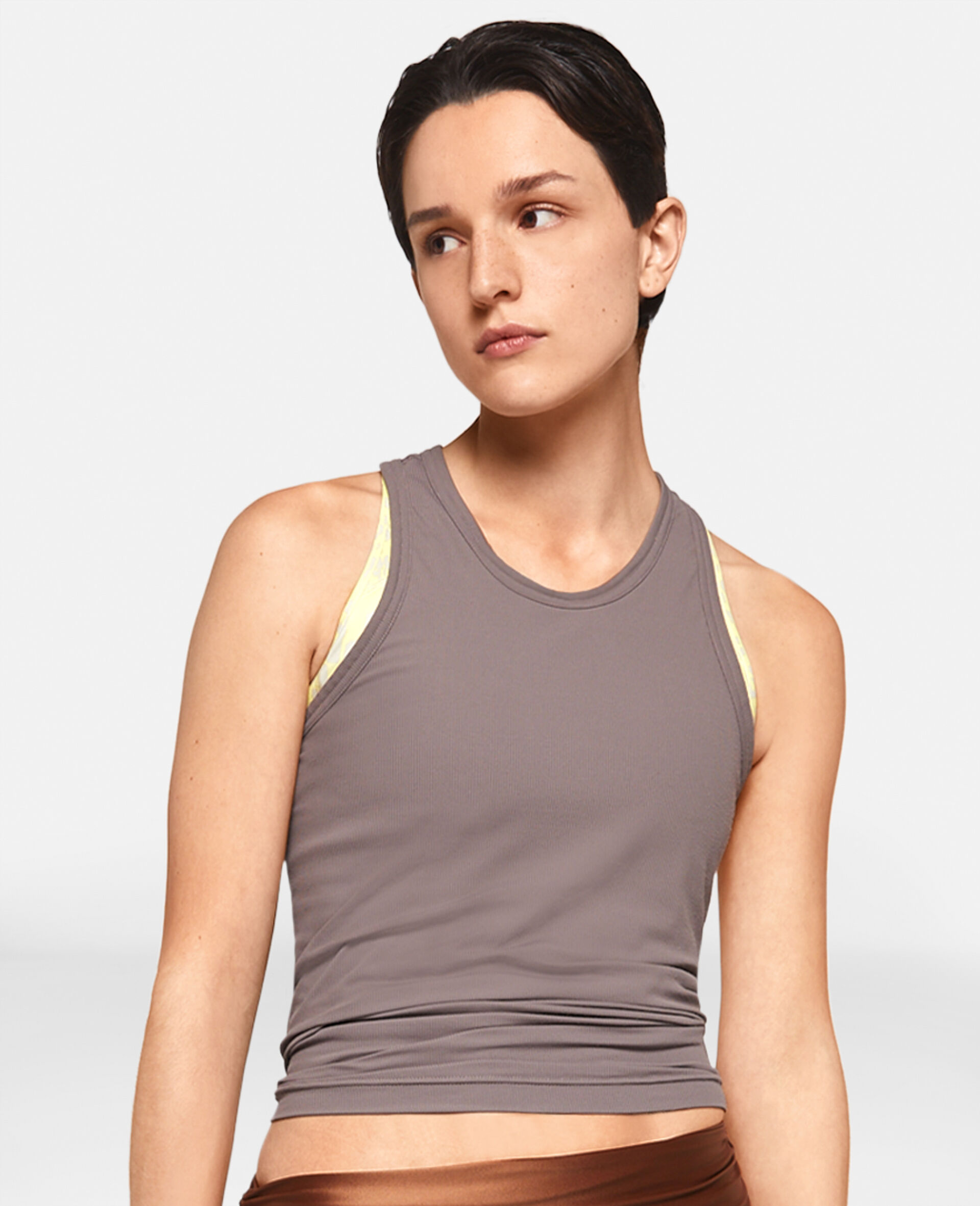 TrueCasuals Sportswear Rib Racerback Tank Top-Brown-large image number 3
