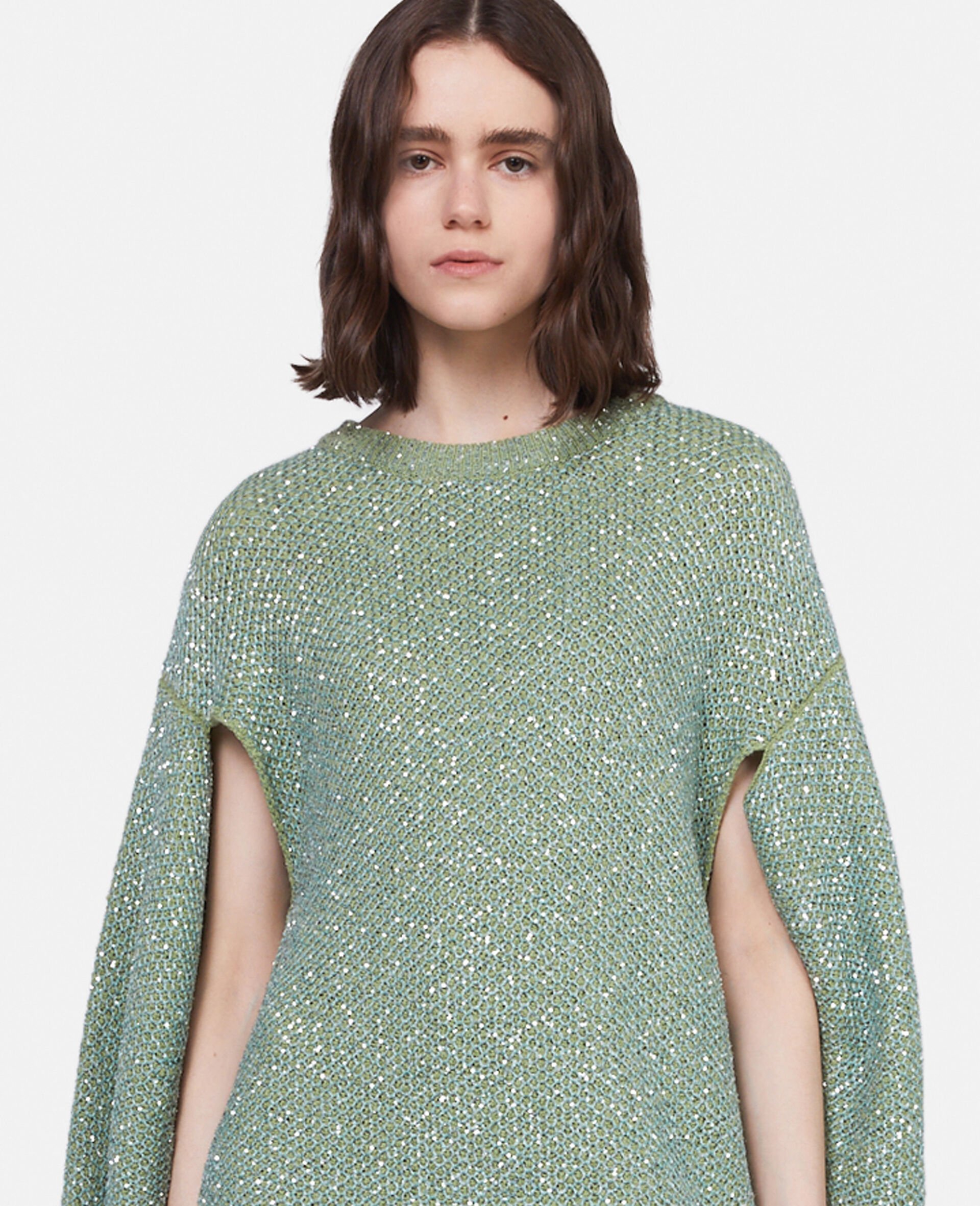 Sequin Cape Jumper Dress-Green-large image number 3