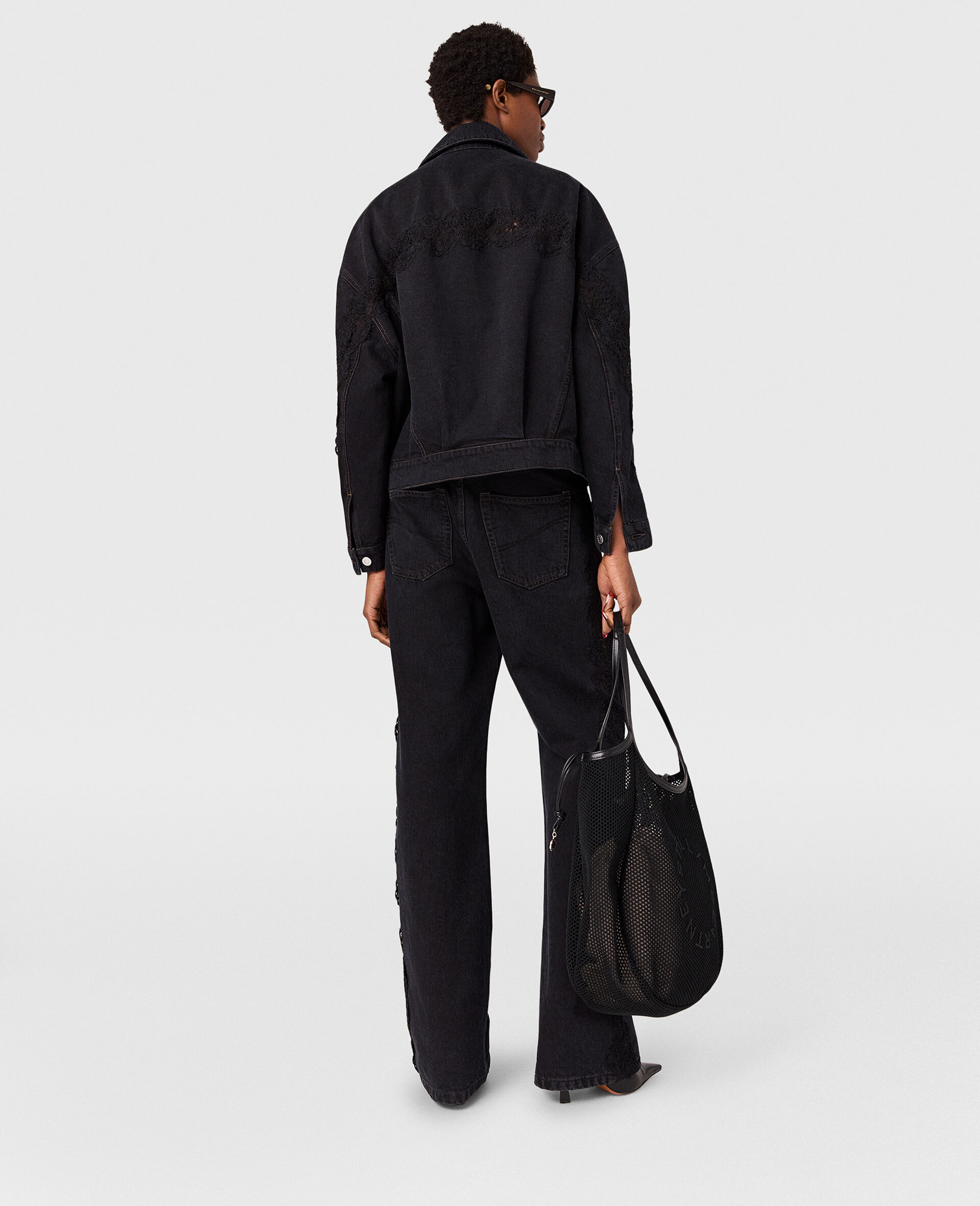 Gerade Jeans mit hoher Taille und Spitze-Schwarz-large image number 3