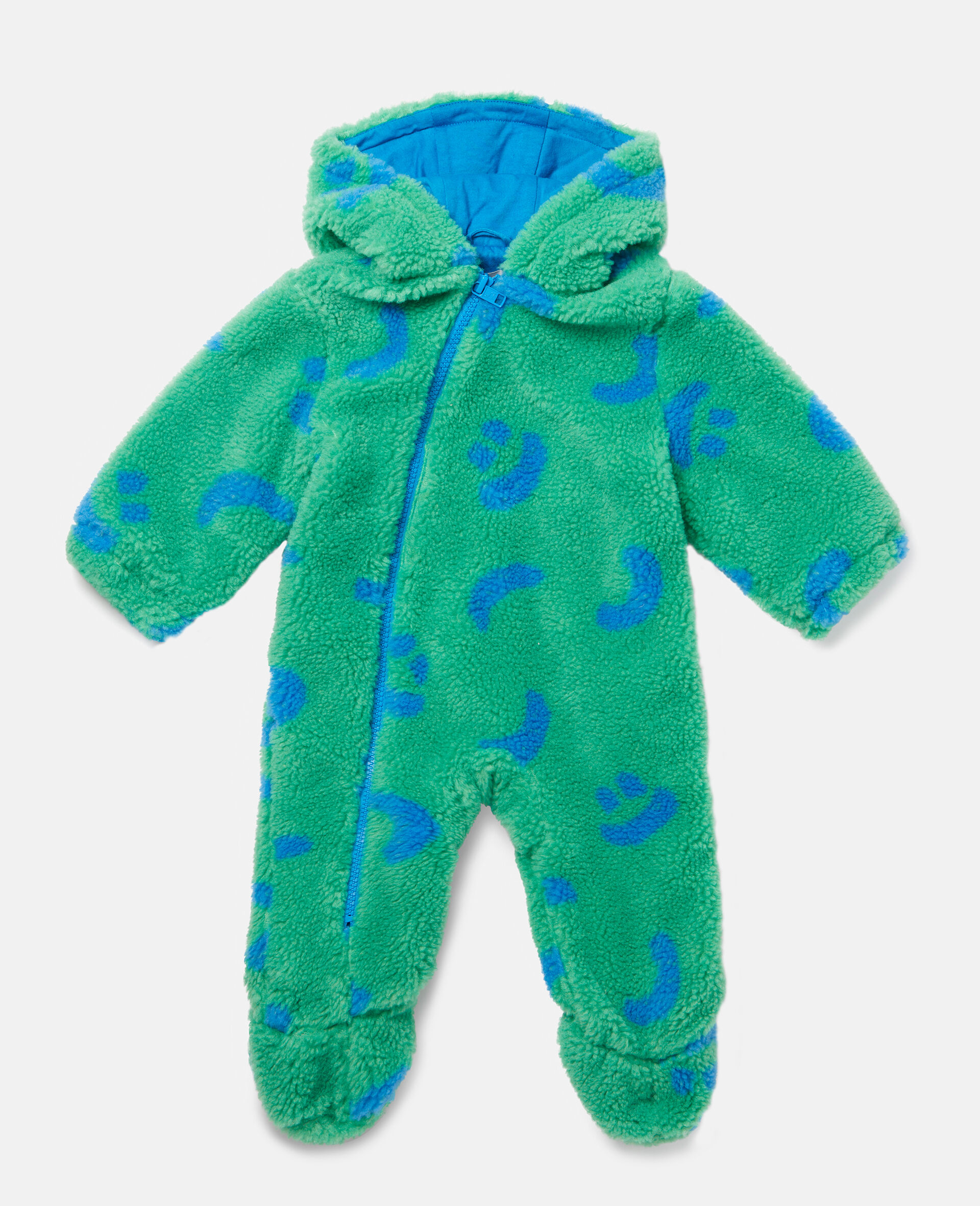 Teddy Fleece Smiley Face Print All In One-Green-large image number 0