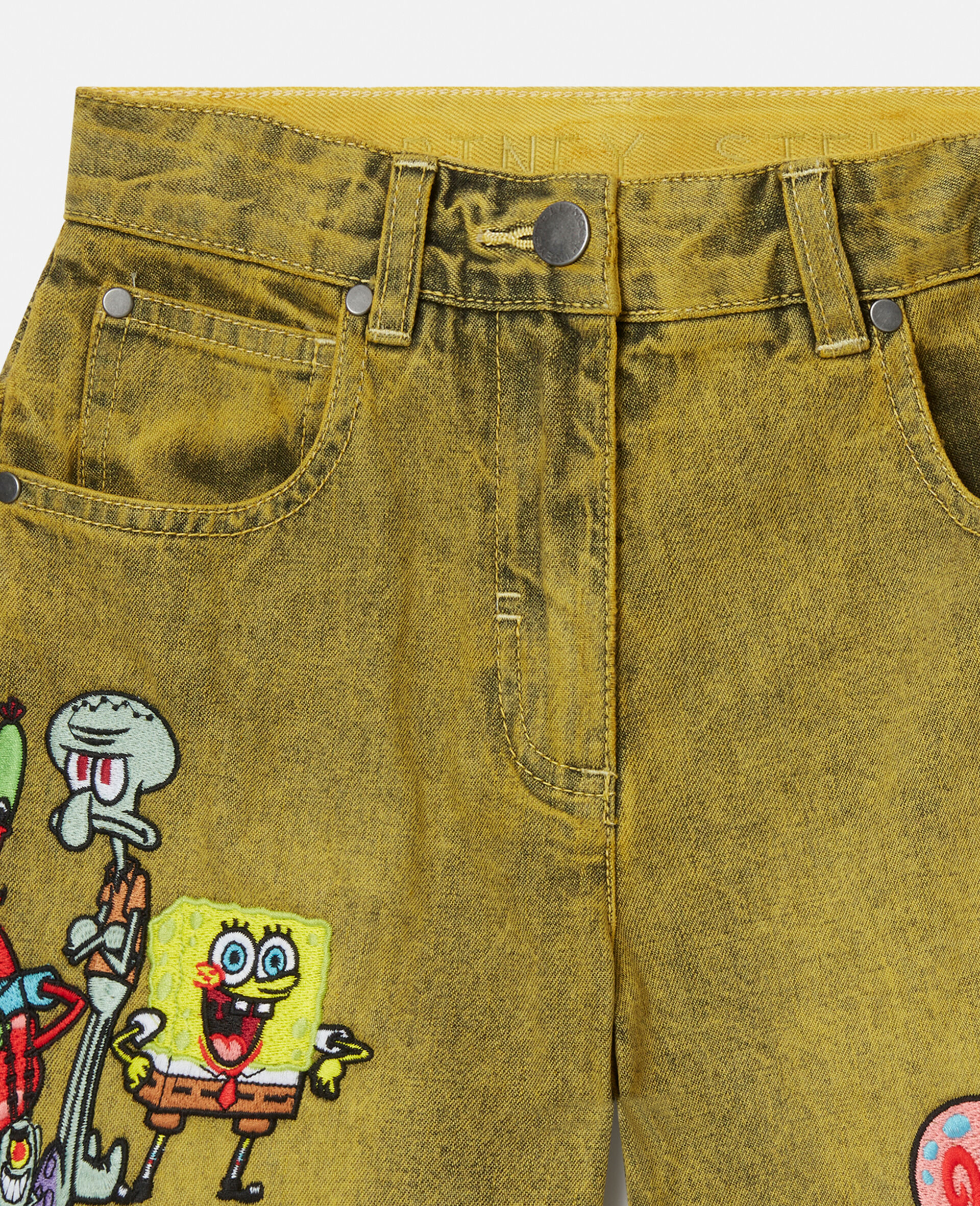 SpongeBob Graphic Denim Shorts-Yellow-large SpongeBob Graphic Denim Shorts-Yellow-large image number 1