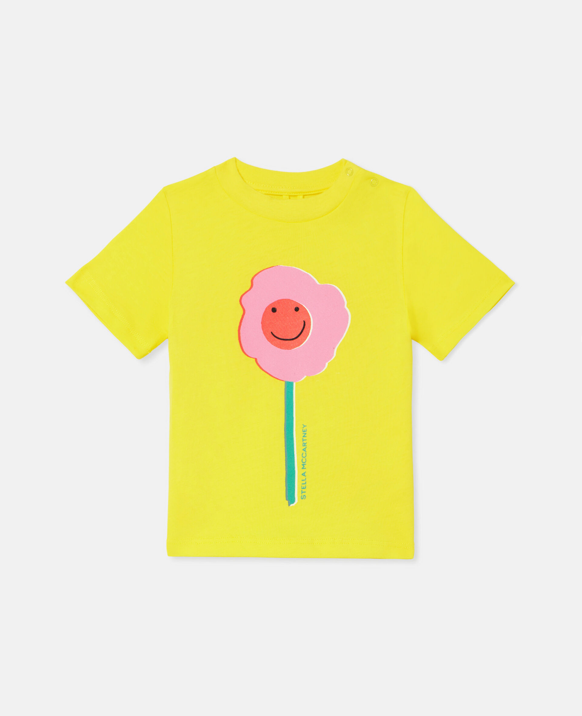 Smiley Flower Motif T-Shirt-Yellow-large image number 0
