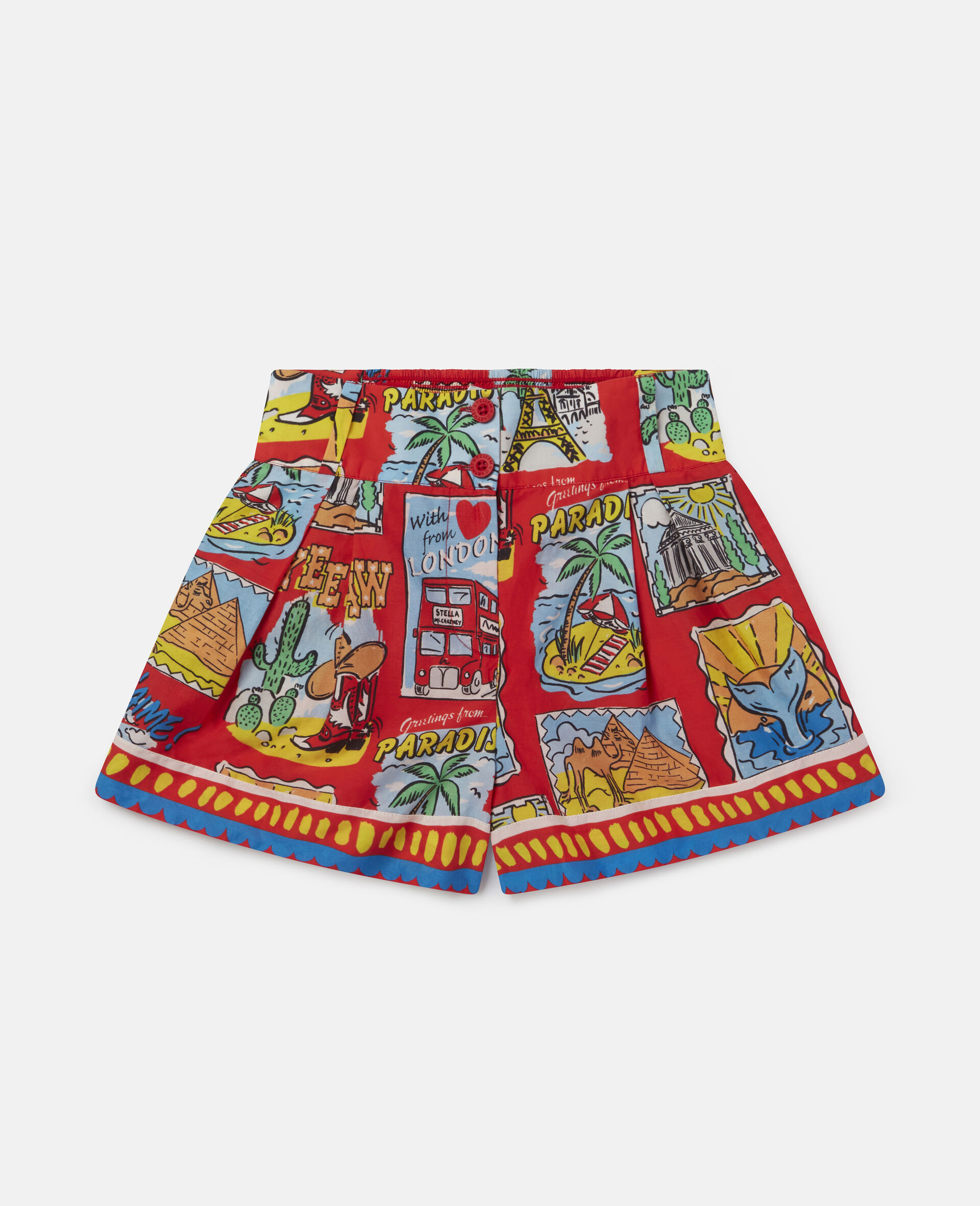 Souvenir Print Cotton Voile Shorts -Red-large image number 0