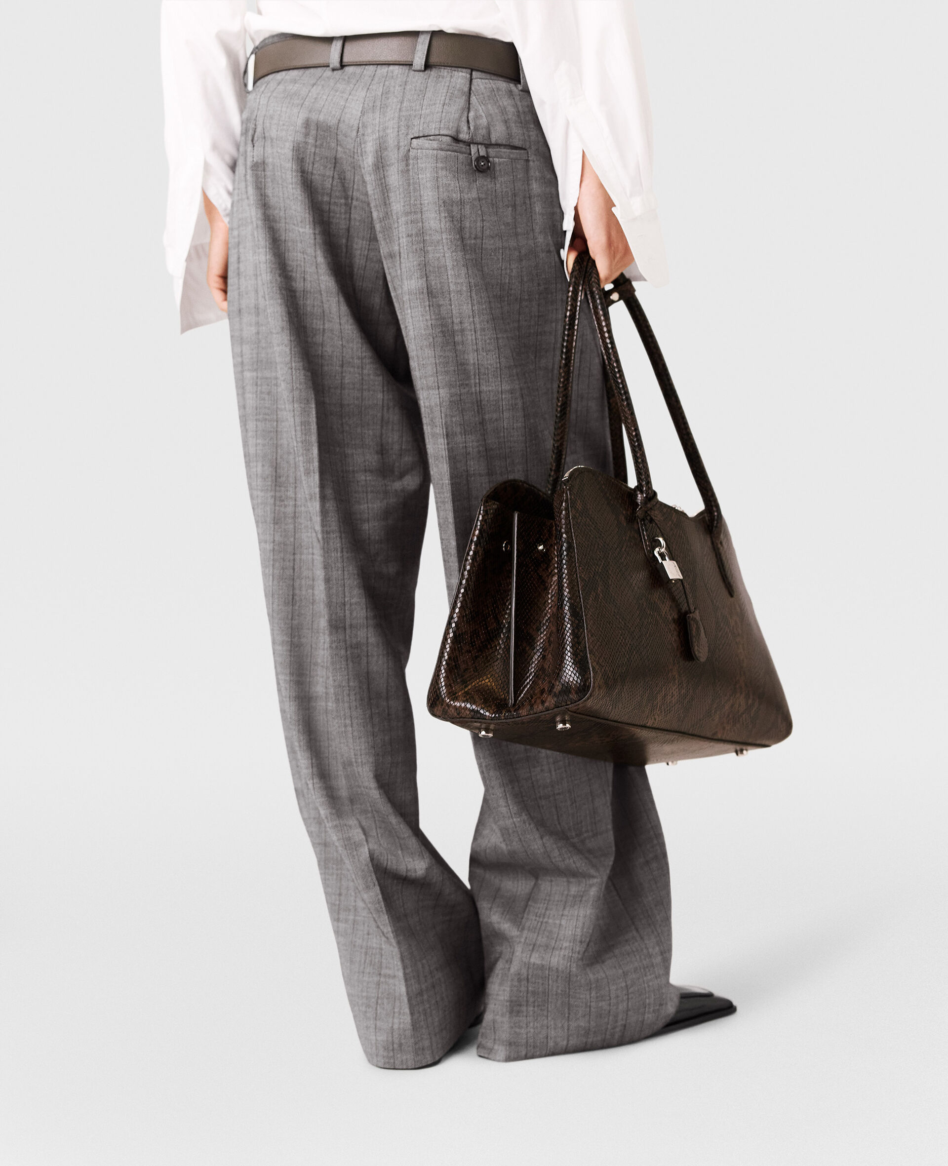 Pinstripe Pleated Straight-Leg Trousers-Grey-large image number 4