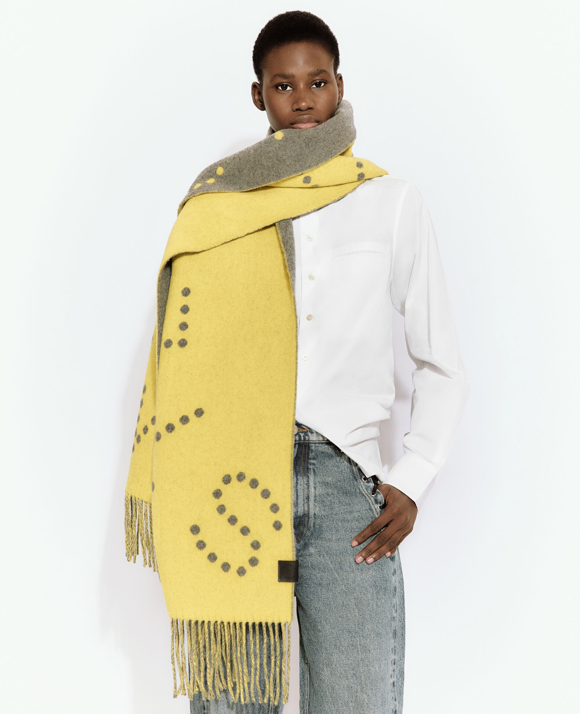 ロゴ フリンジ スカーフ-イエロー-medium
