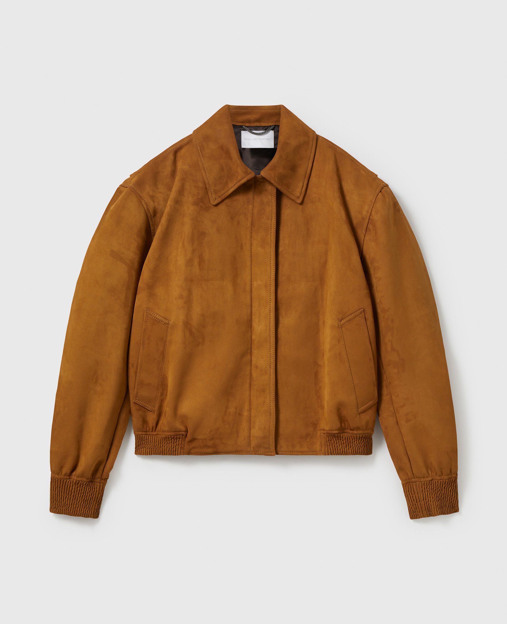 Boxy Collared Bomber Jacket-Brown-medium