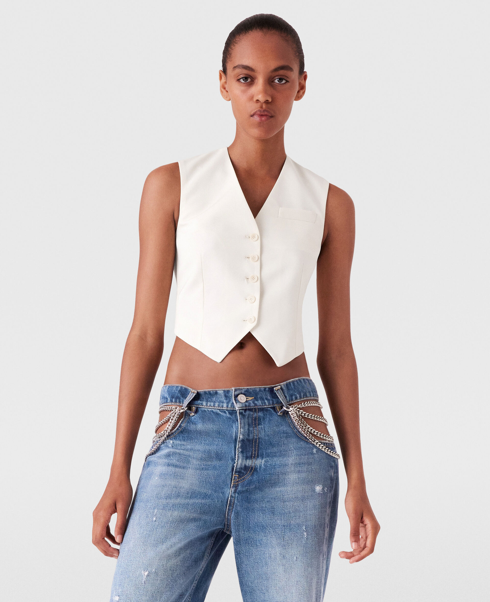 Gilet ajuste court en laine-Cream-large image number 4