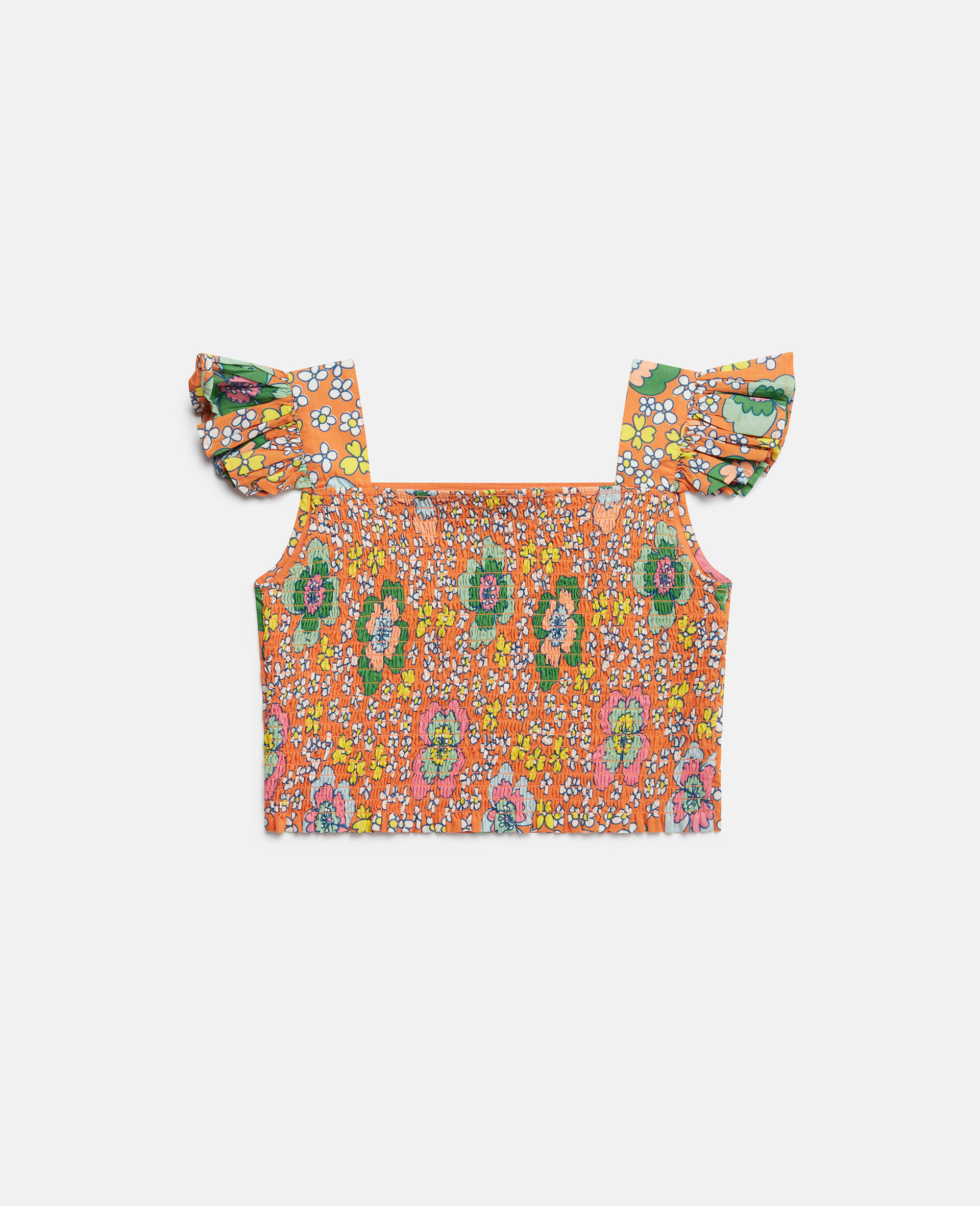 Retro Flower Print Crop Top-Orange-large image number 2