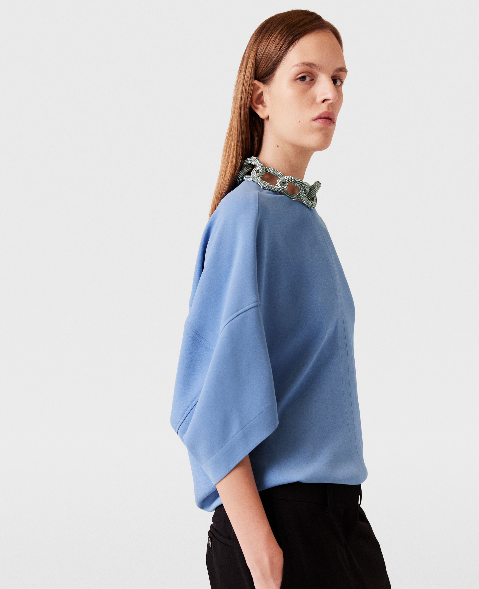 Crystal Chain Short-Sleeve Top-Blue-large image number 2