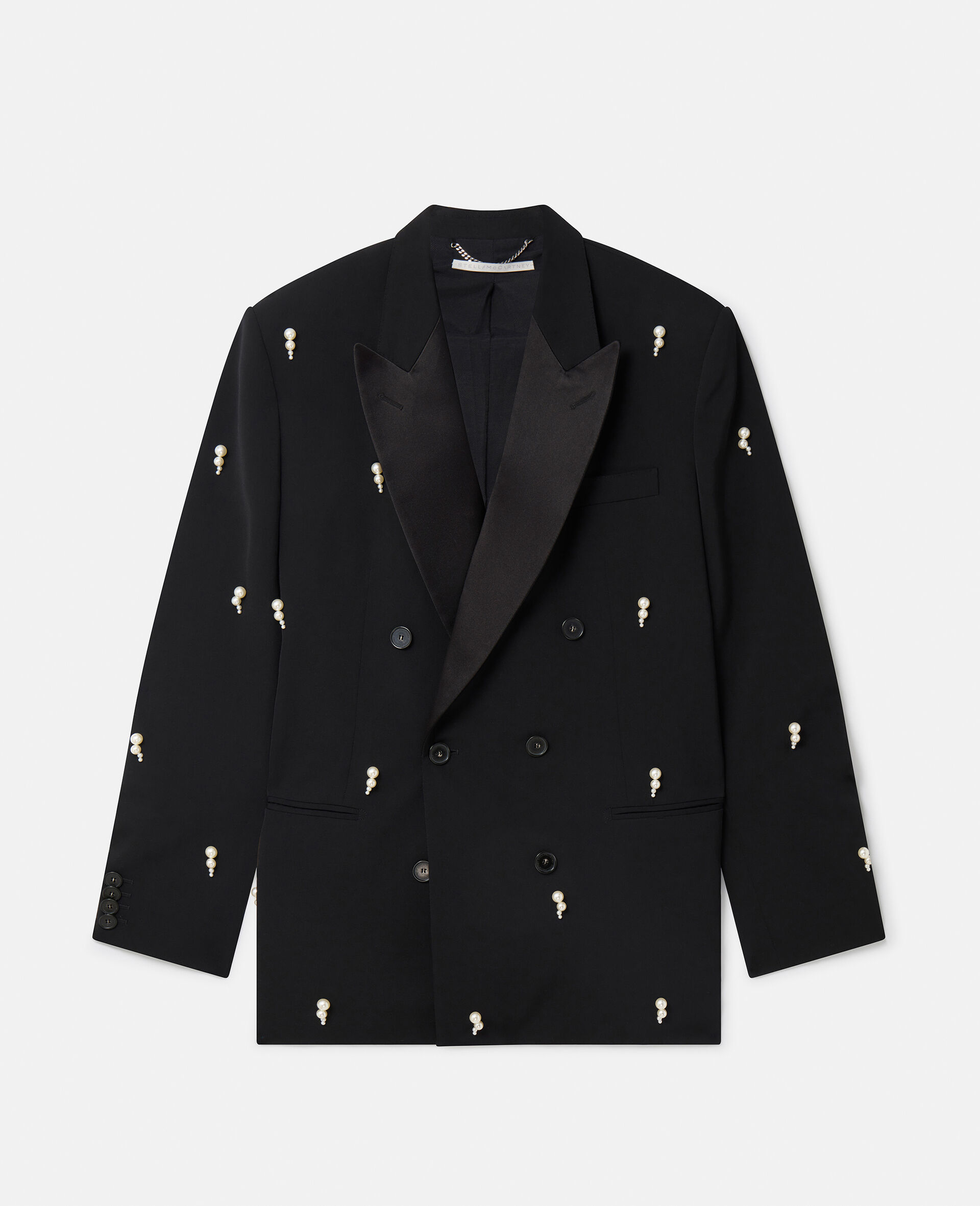 Women Black Pearl Embroidery Oversized Double-Breasted Blazer
