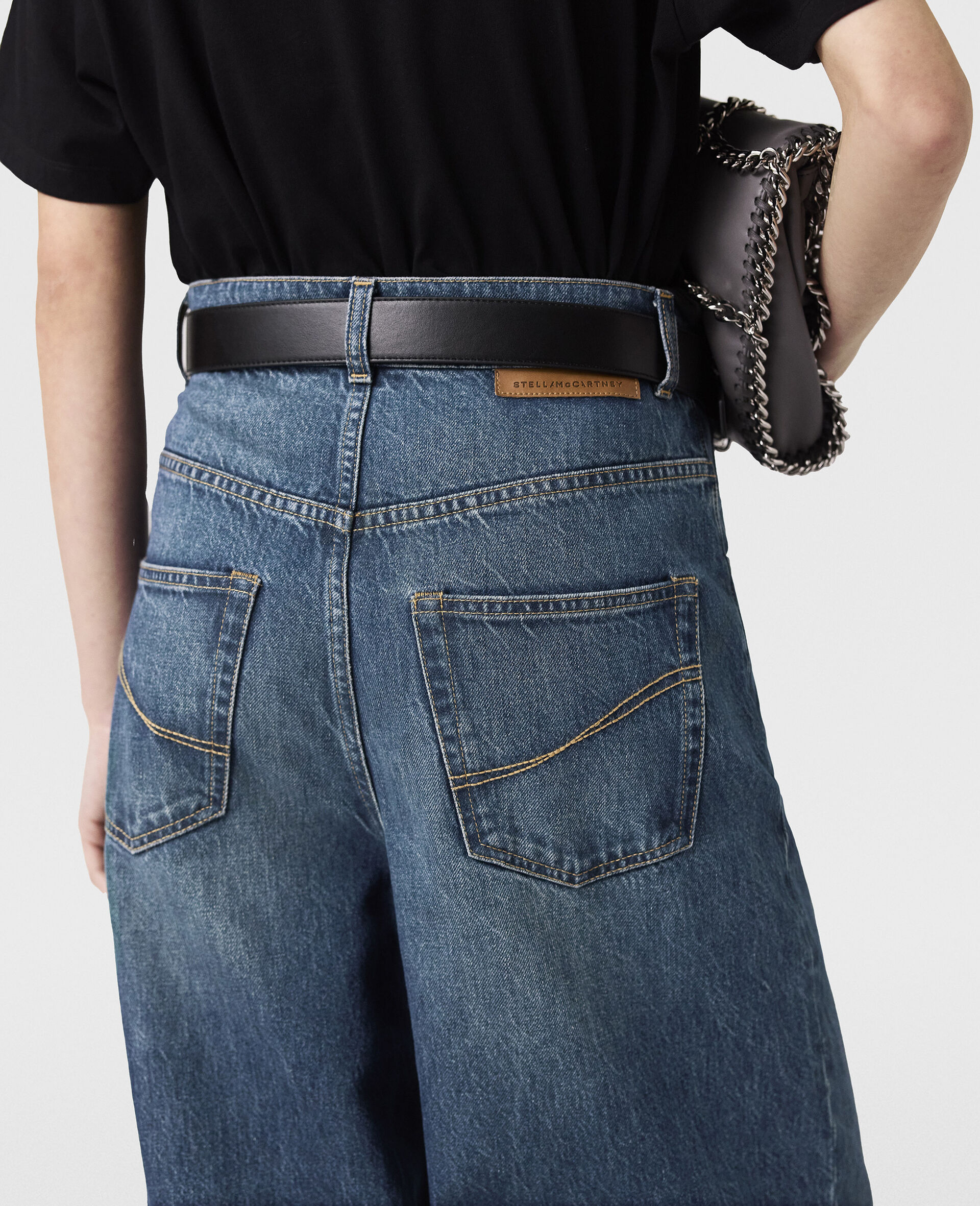 Jeans in Denim a Vita Alta con Gamba Dritta-Blu-large image number 5