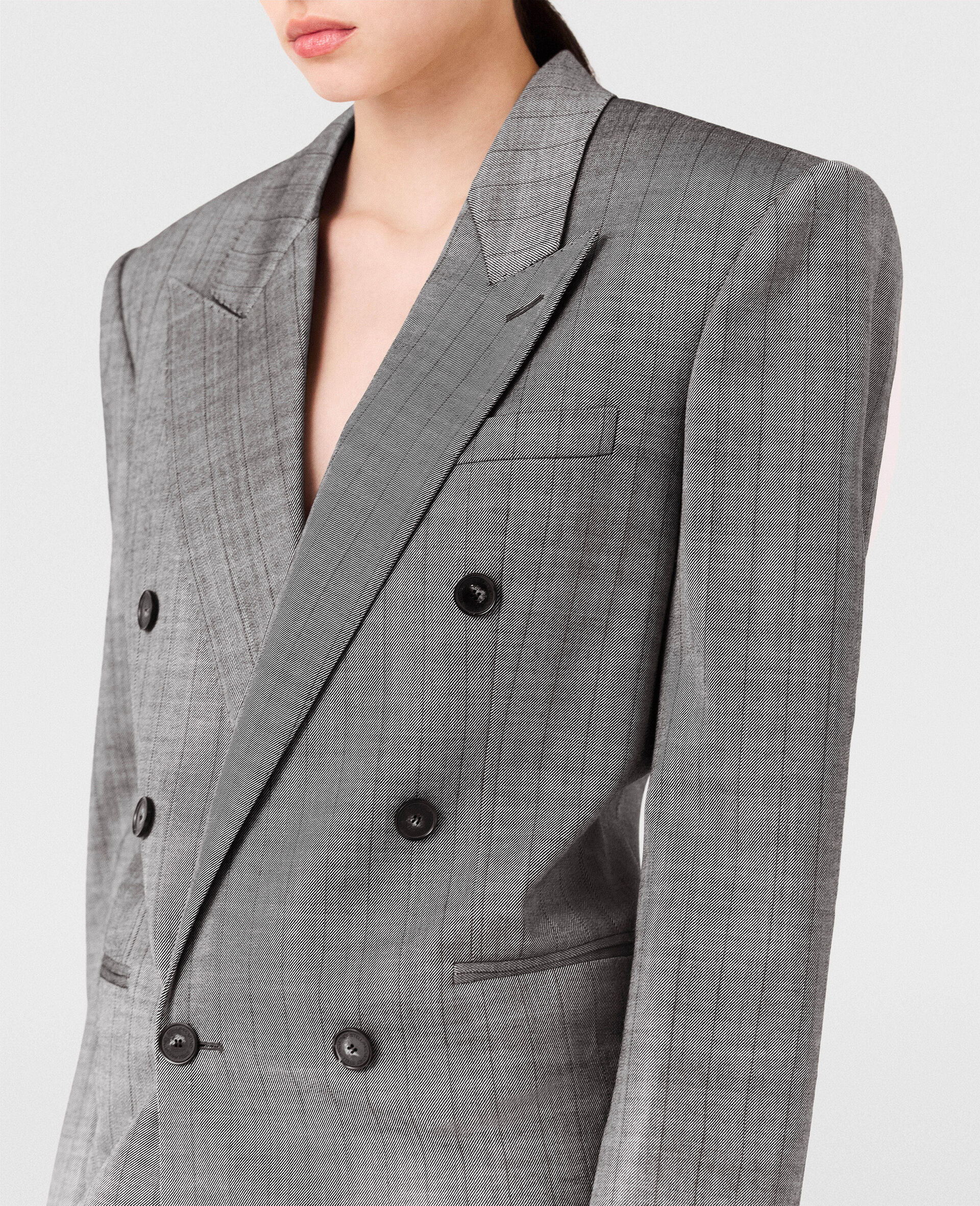 Minikleid mit zweireihigem Nadelstreifen-Blazer-Grau-large image number 2