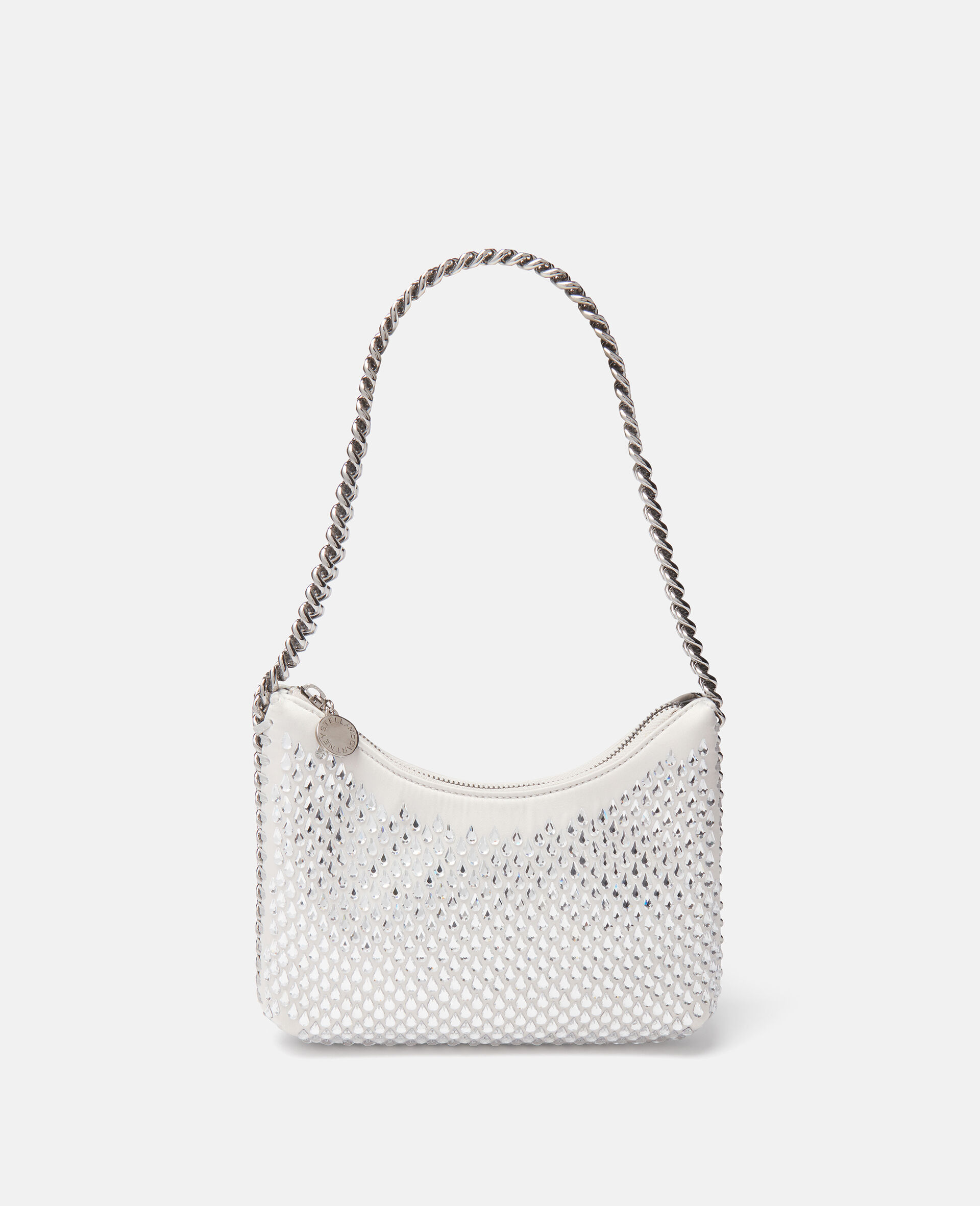 Mini sac porte epaule zippe en mesh a cristaux Falabella-Gris-large image number 0