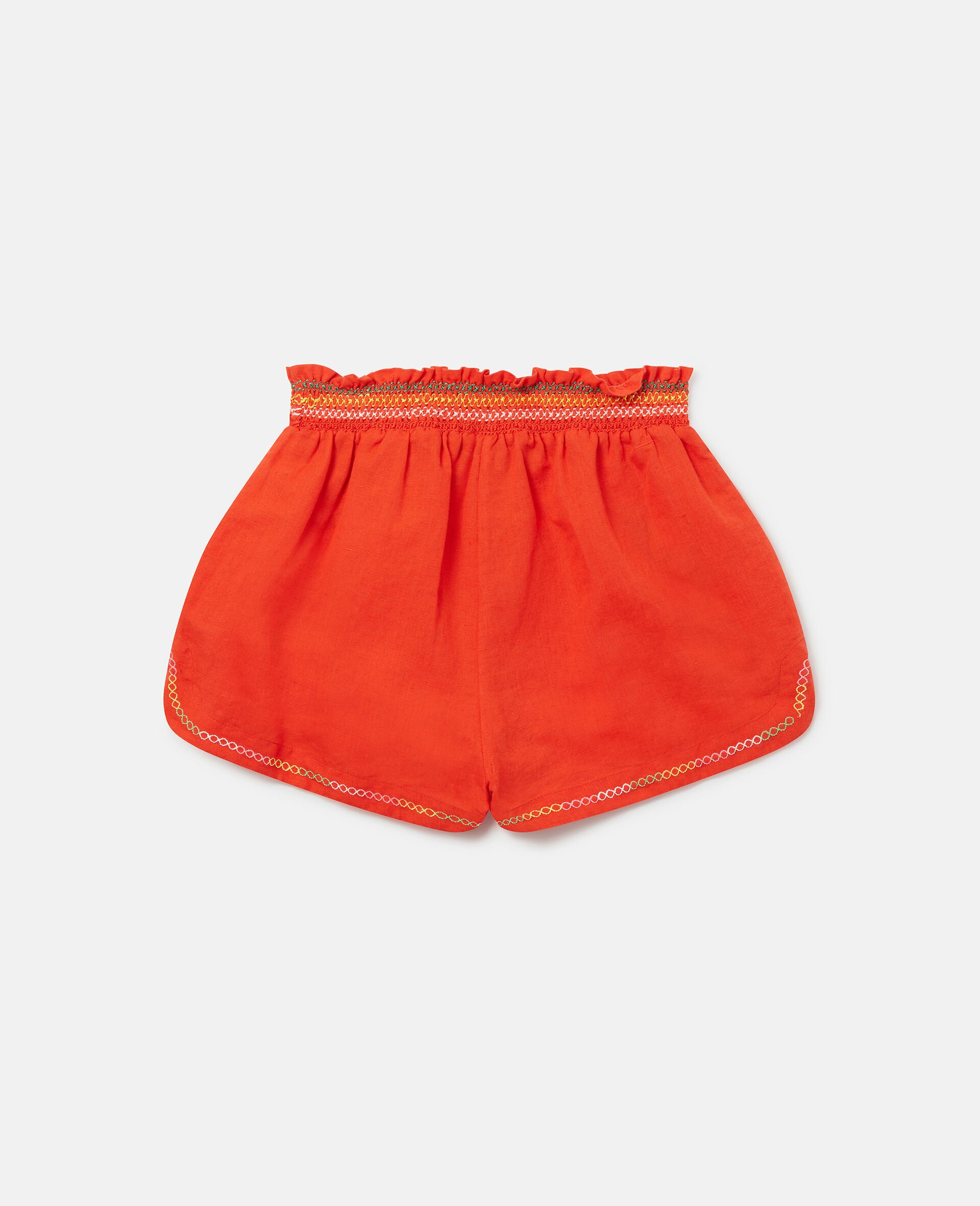 Parrot Embroidery Linen Shorts-Red-large Parrot Embroidery Linen Shorts-Red-large image number 2