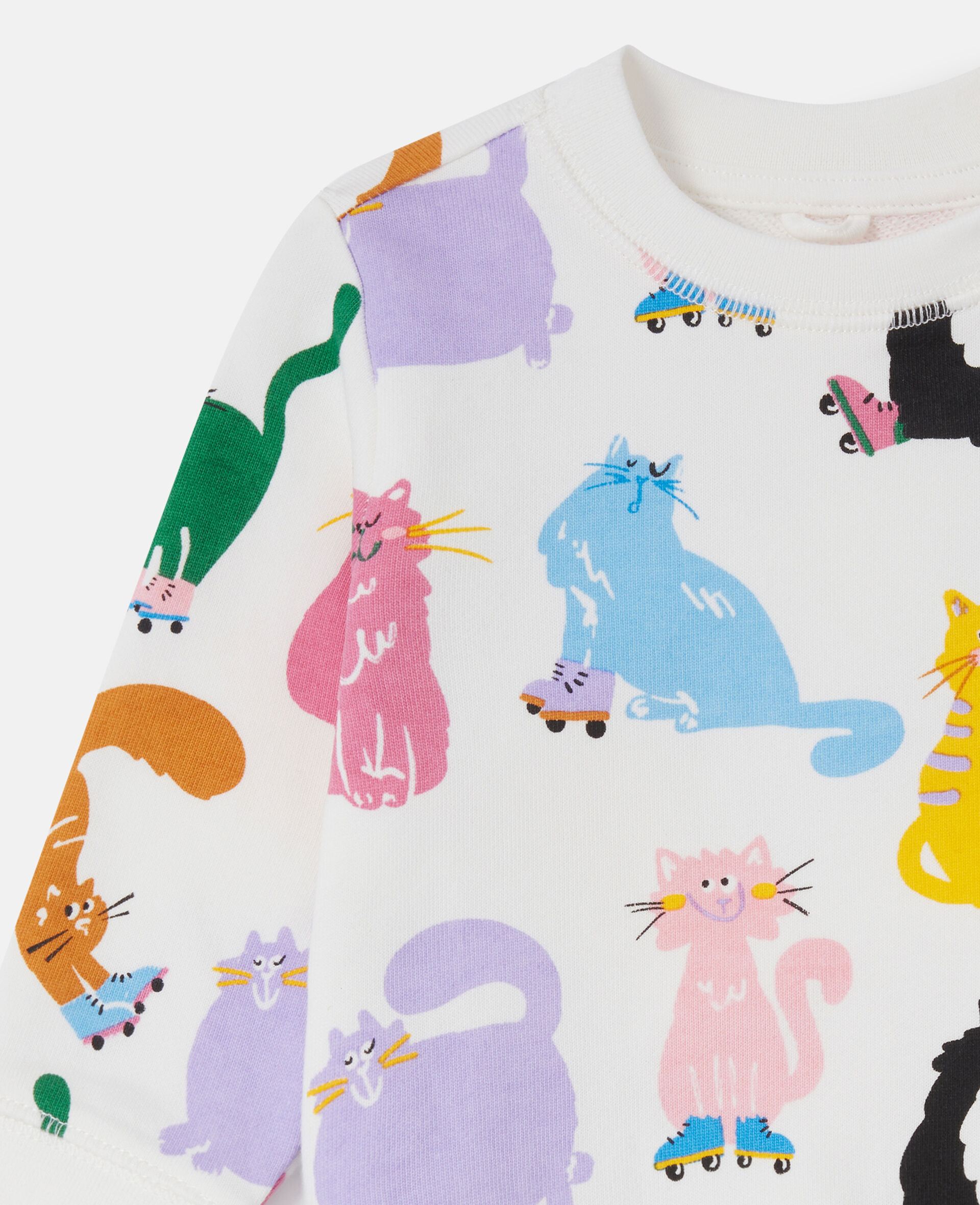 Cats Print Sweatshirt-Cream-large image number 1