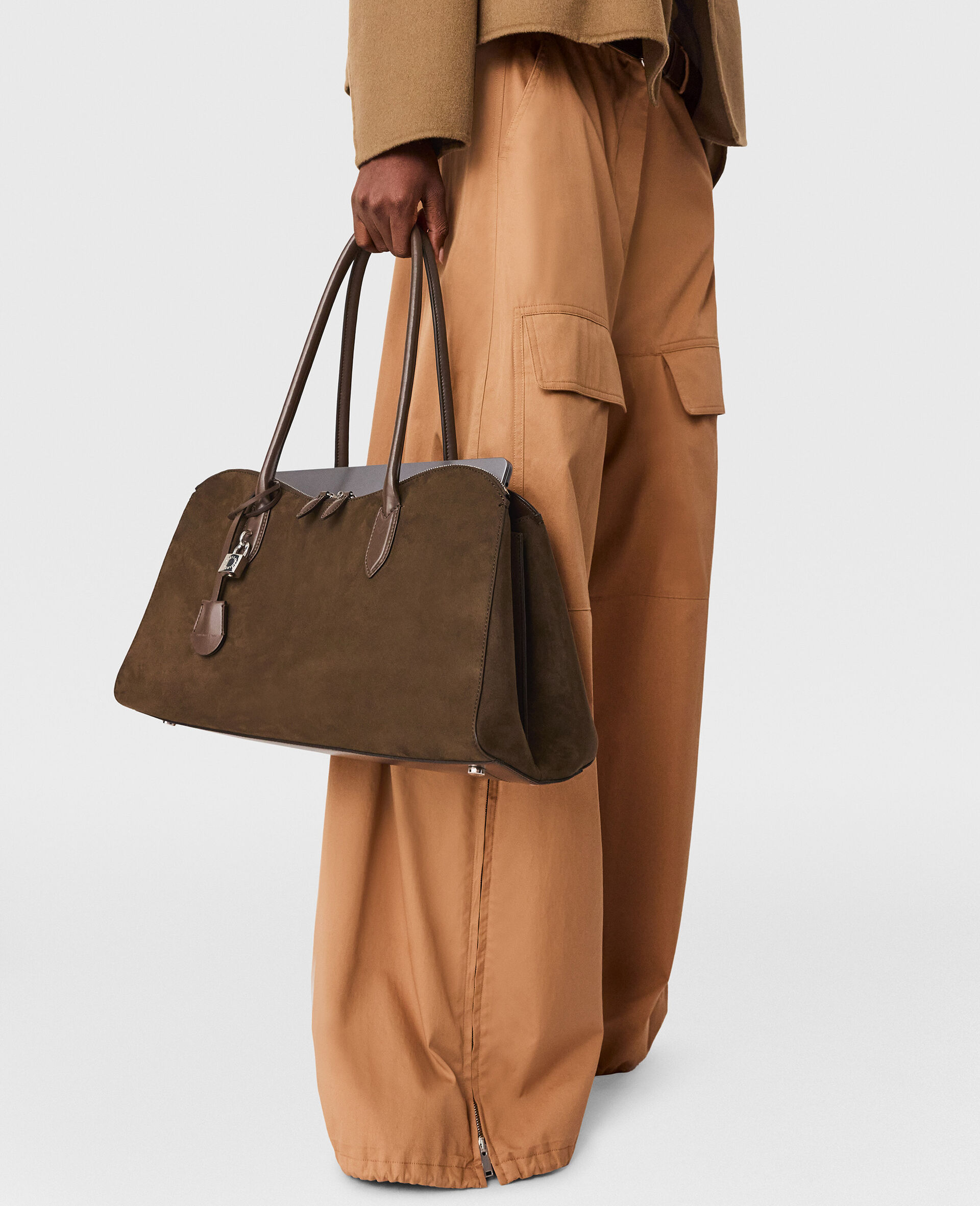 Pantaloni Cargo a Gamba Larga-Marrone-large image number 4