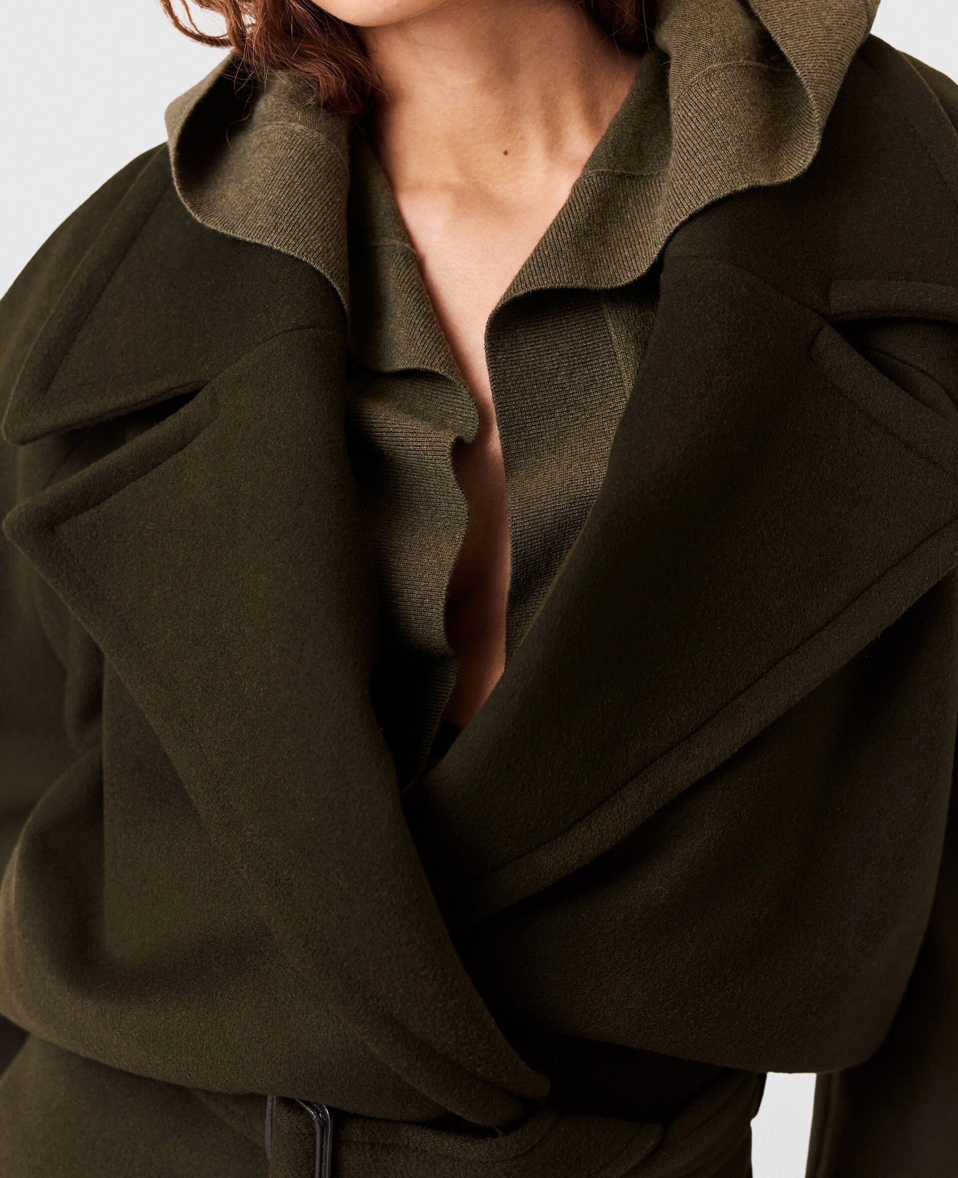 Cropped Belted Trench Jacket-Green-large image number 3