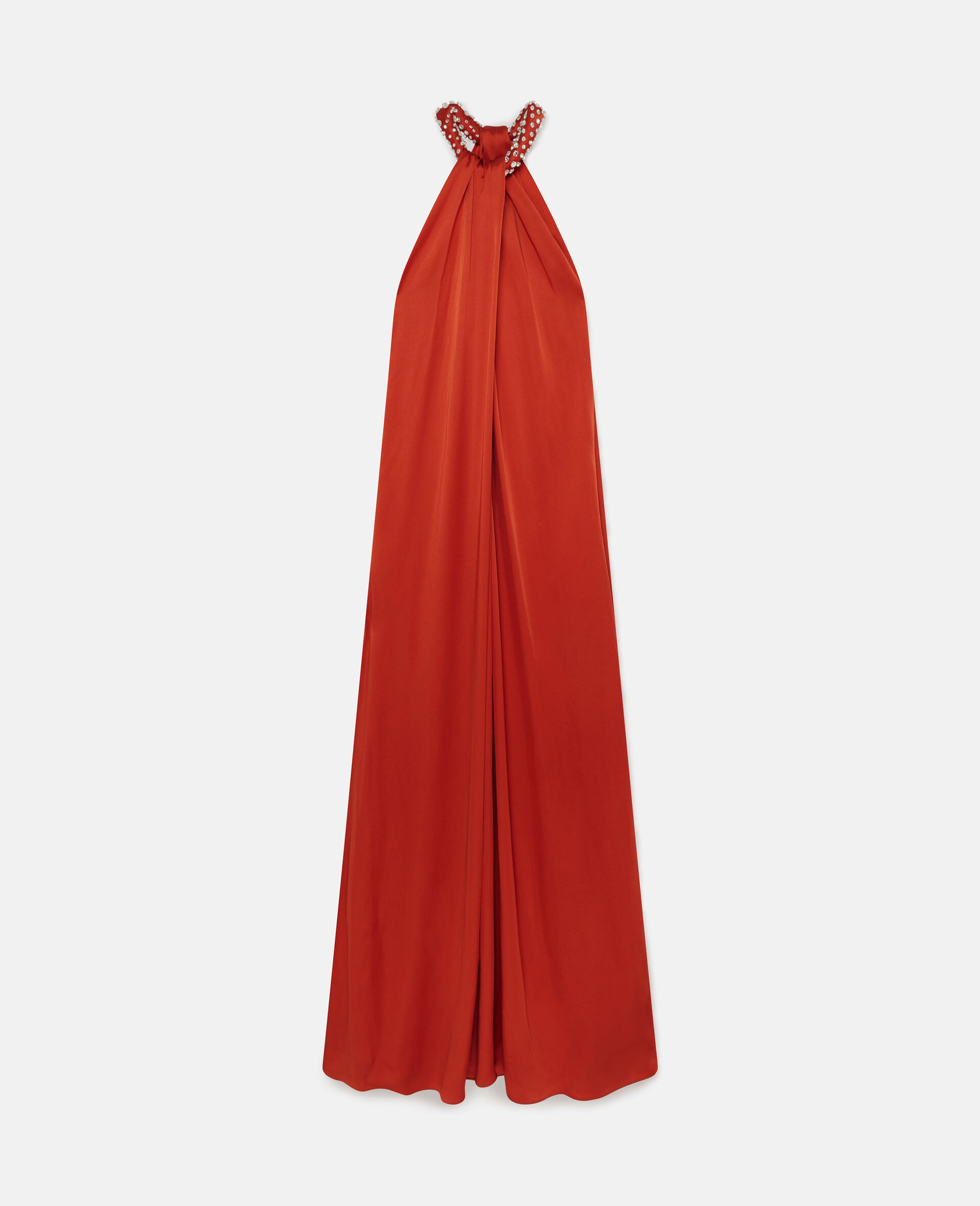 Robe longue en satin a dos nu et cristaux-Rouge-medium