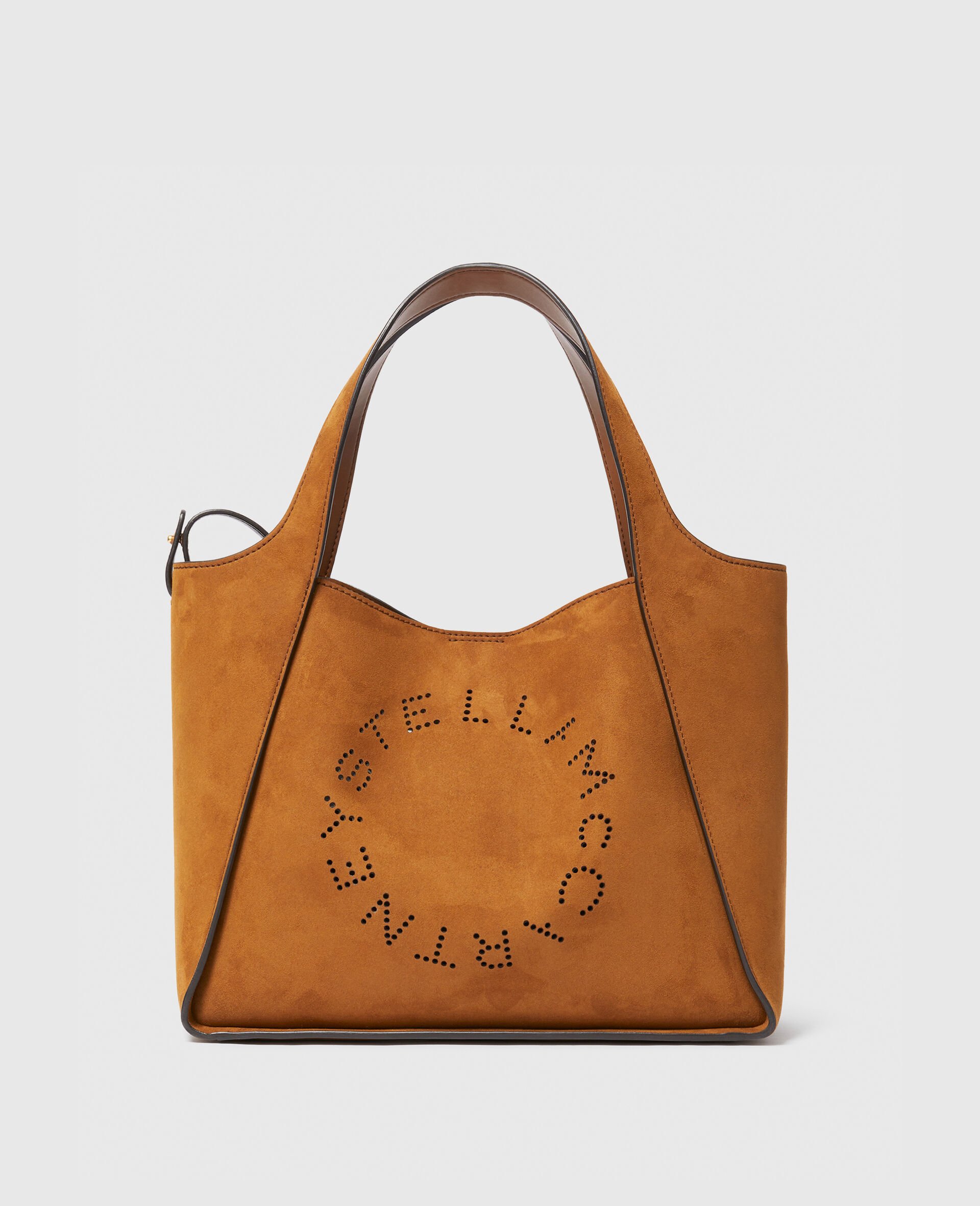 Borsa Tote a Tracolla con Manico Superiore e Logo-Marrone-large image number 0