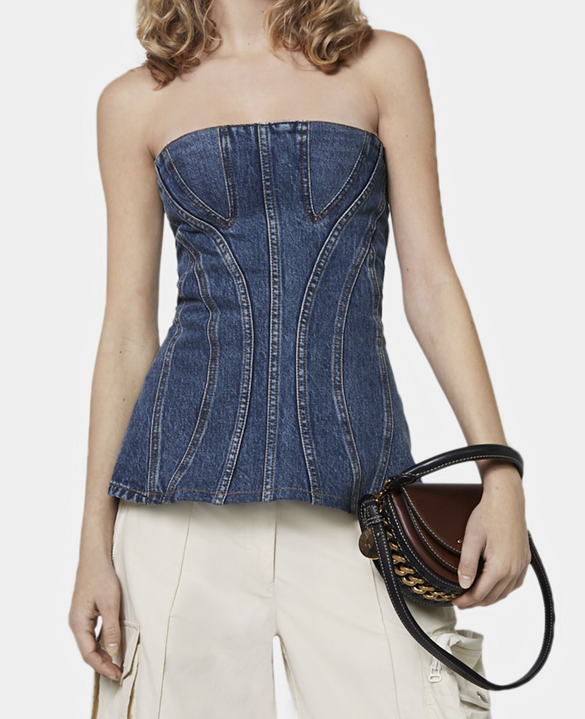 Vintage Wash Denim Bustier Top-Blue-large image number 3