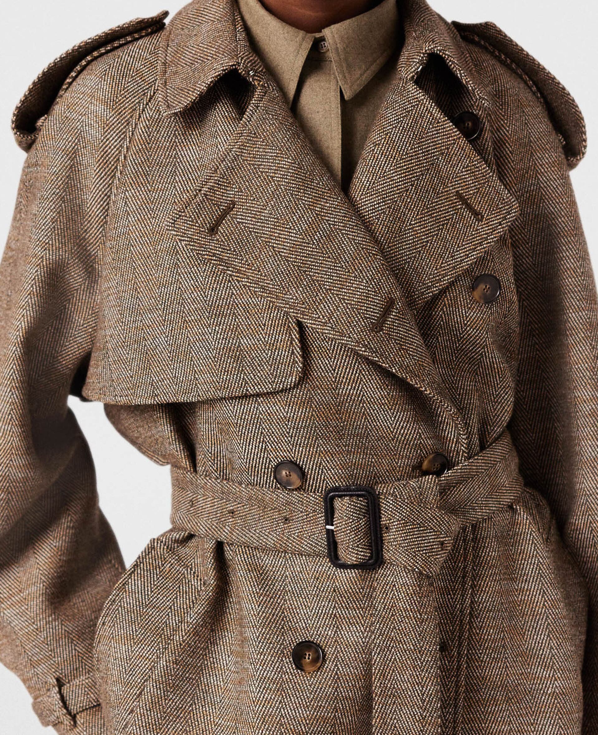 Trench coat a chevron avec ceinture-Marron-large image number 5