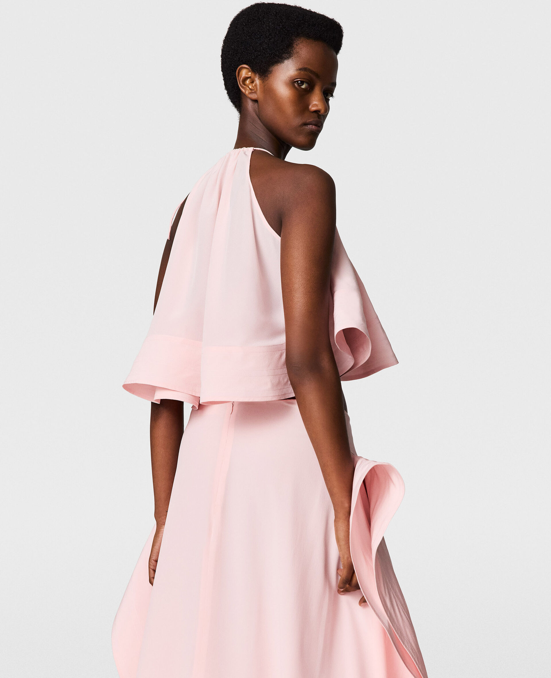 Halterneck Sleeveless Frill Top-Pink-large image number 3