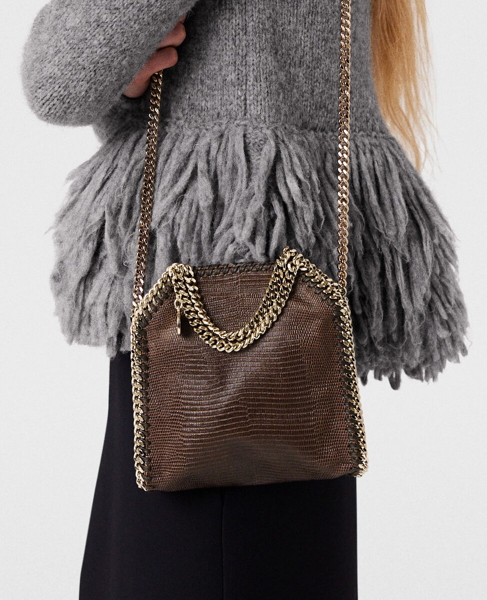 Women Chocolate brown Falabella Scale-Embossed Tiny Tote Bag