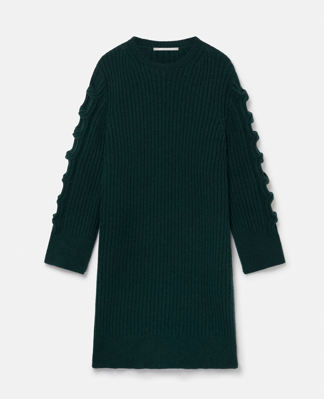 Women Forest Green Regenerated Cashmere Chain Cable Knit Jumper Dress