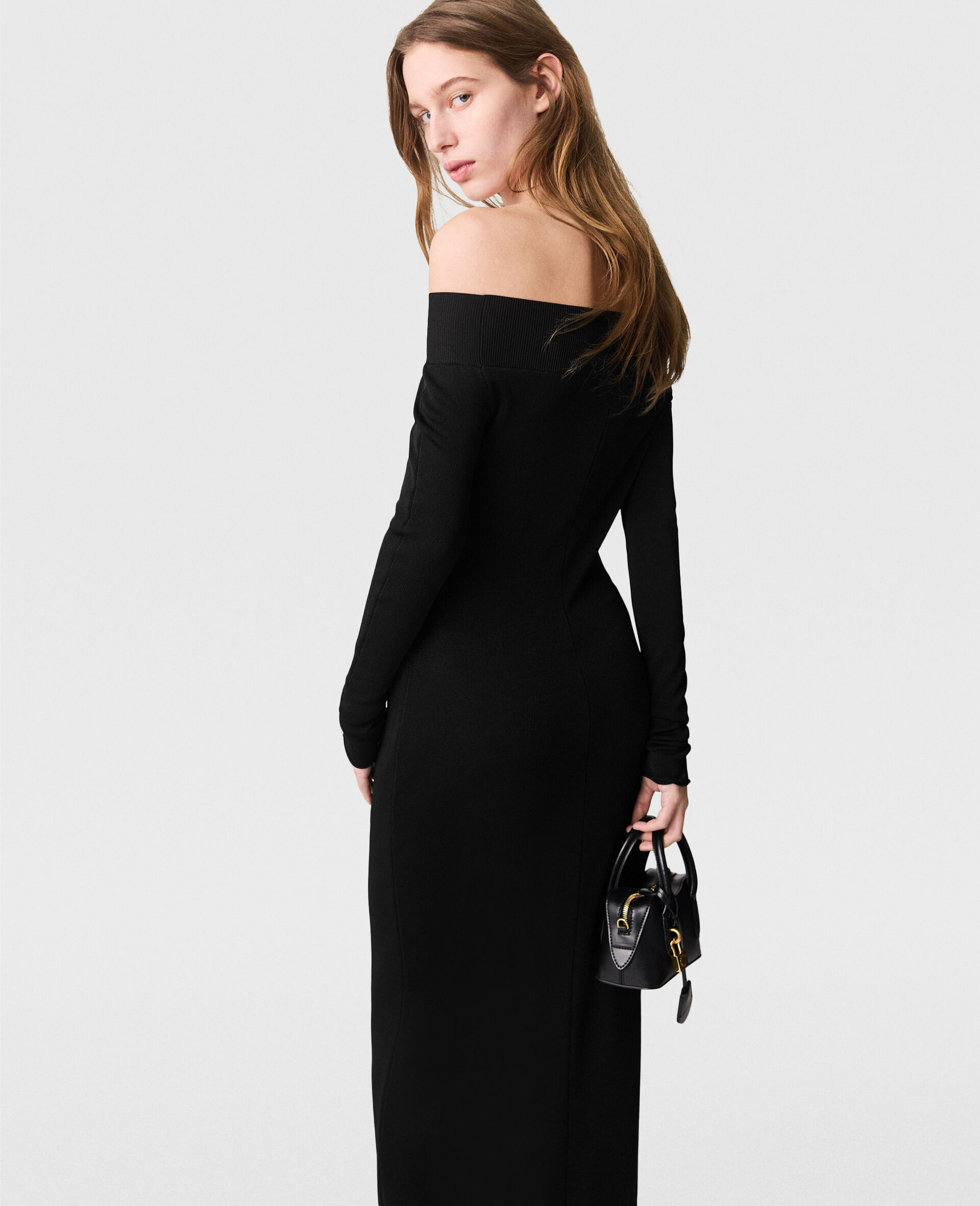 Robe longue a manches longues en mesh transparent-Noir-large image number 4