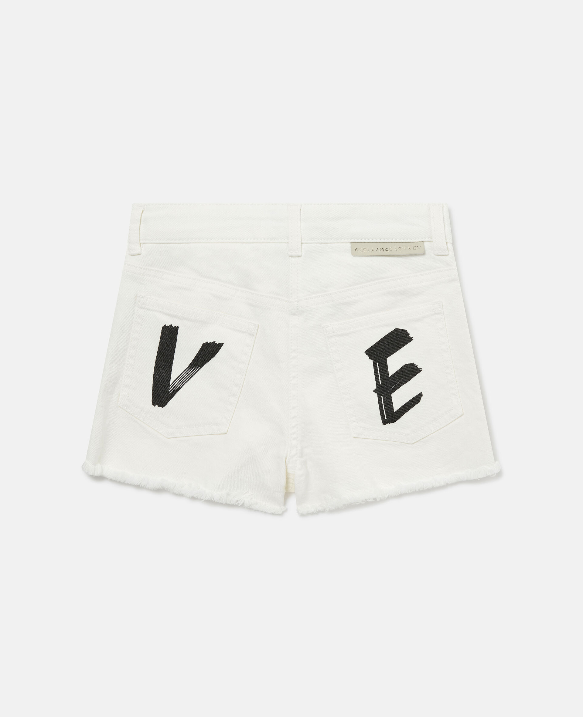 Love Print Denim Shorts -White-large image number 2
