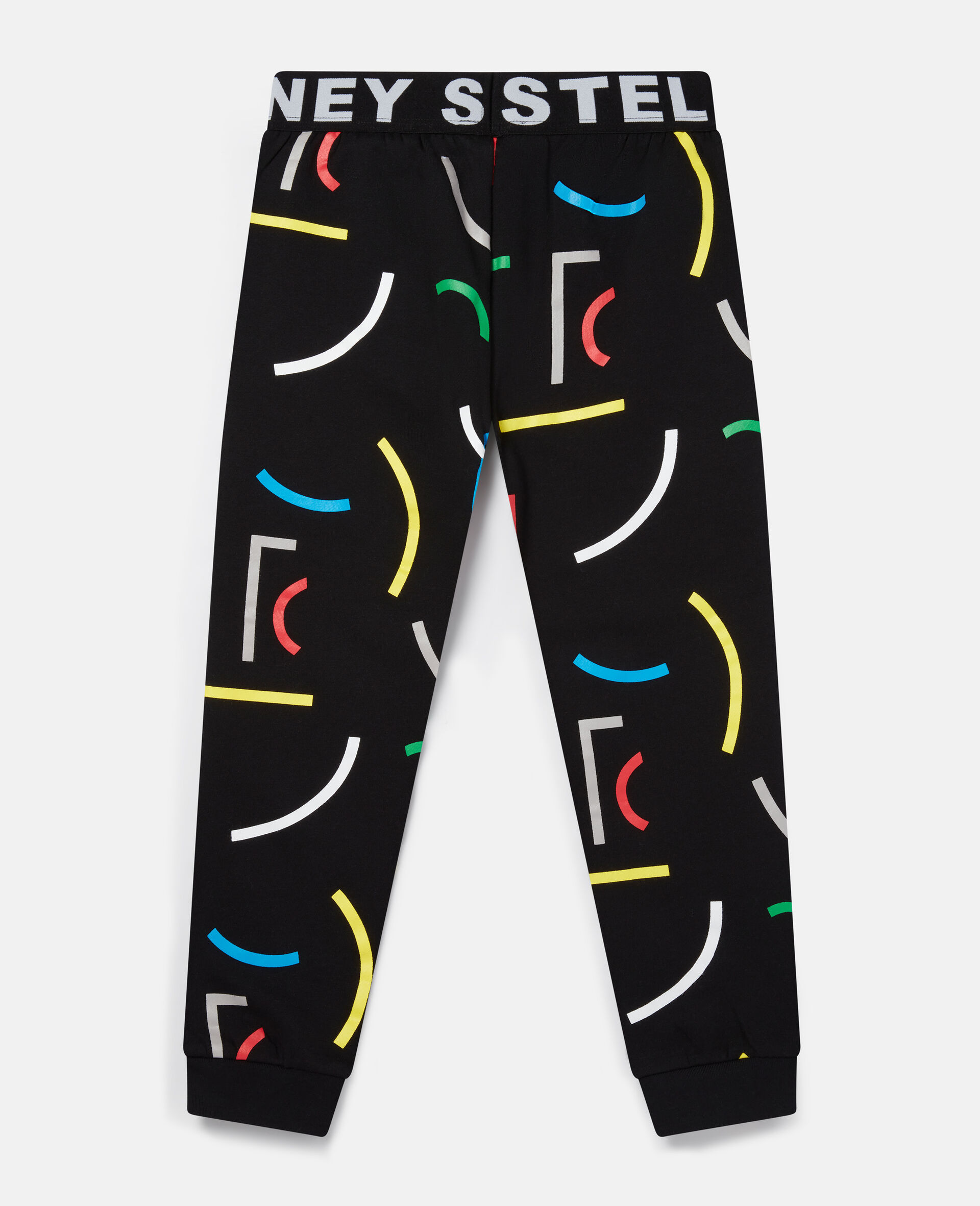 Abstract Line Print Fleece Joggers-Black-large image number 3