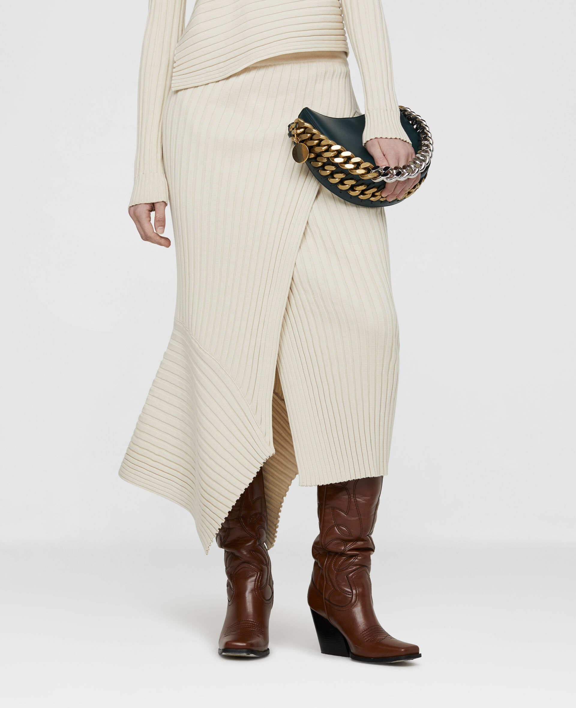 Women Cream Ribbed Knit Cotton Skirt Stella McCartney AU