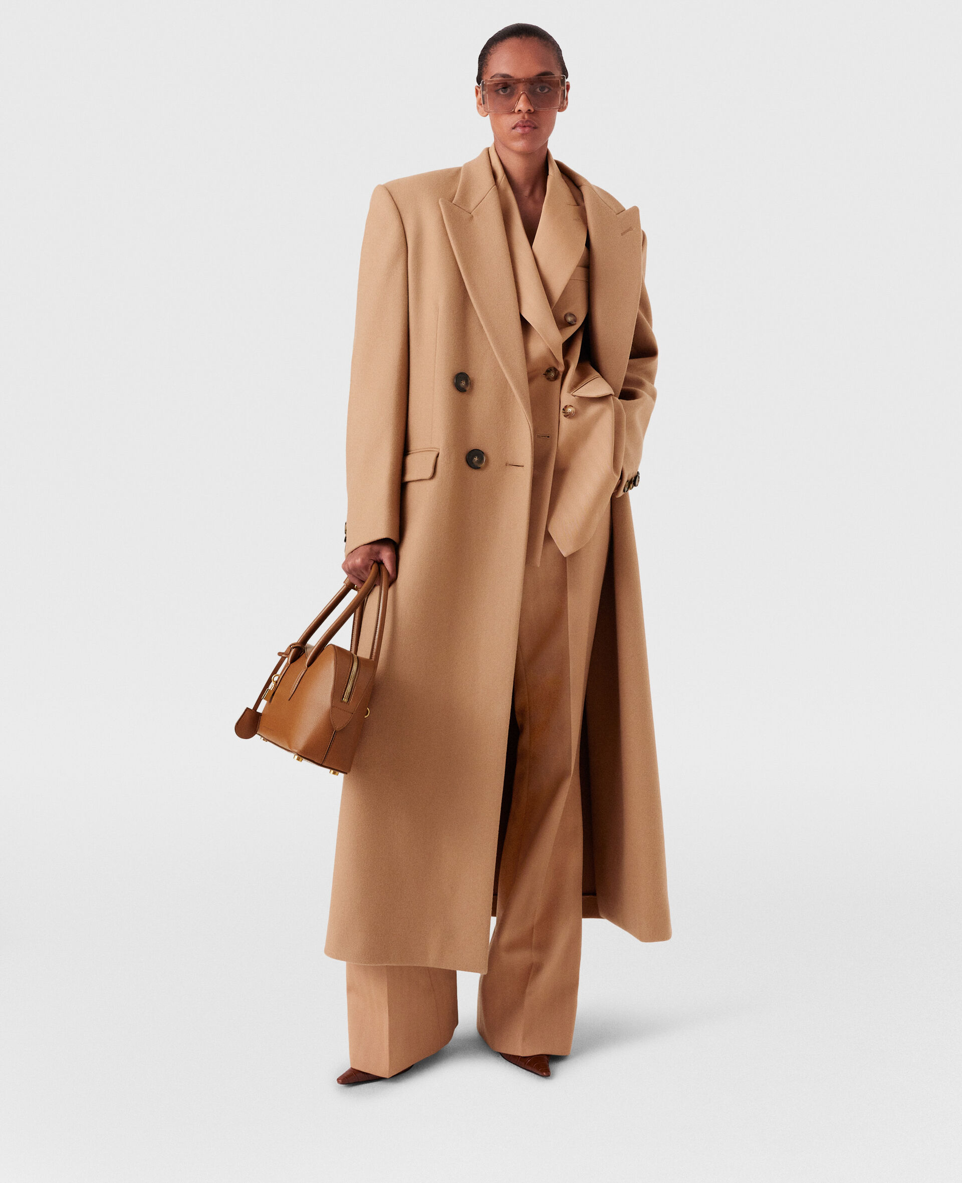 Double Breasted Longline Coat-Brown-large image number 1