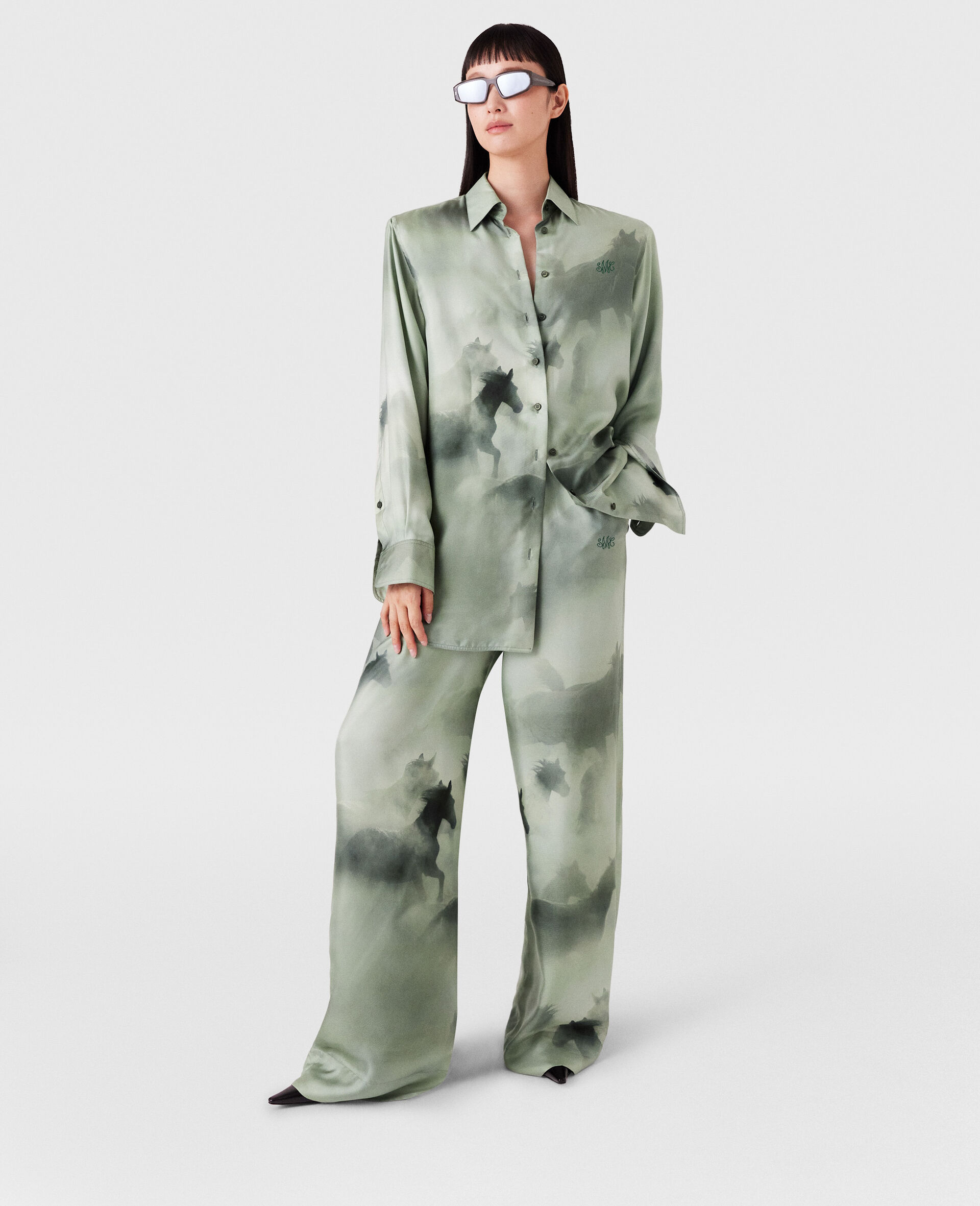 Chemise oversize avec imprime chevaux-Vert-large image number 5