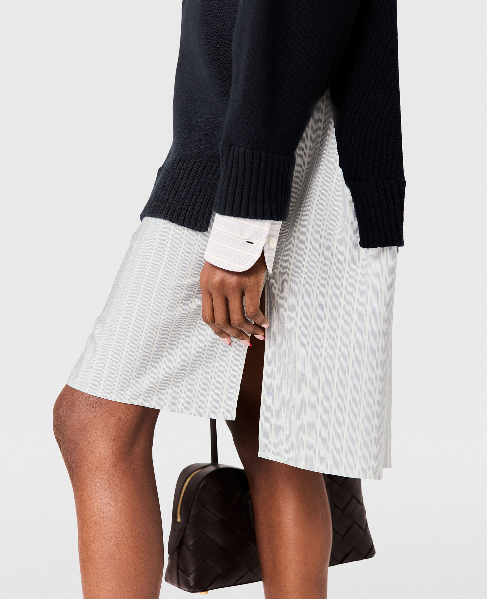 圆领套头衫式衬衫连衣裙-蓝色-large image number 3