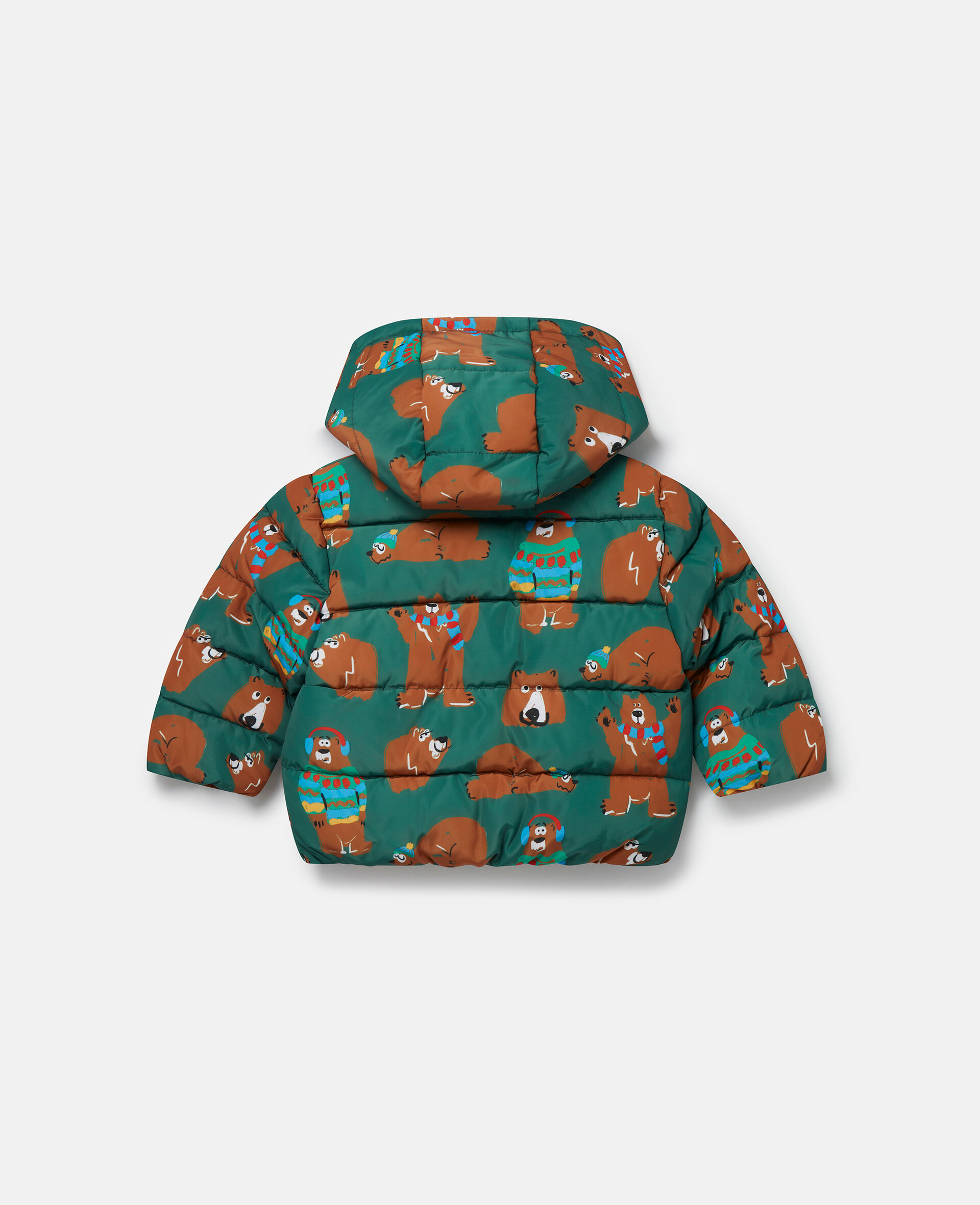 Bear Print Puffer Coat-Green-large image number 2