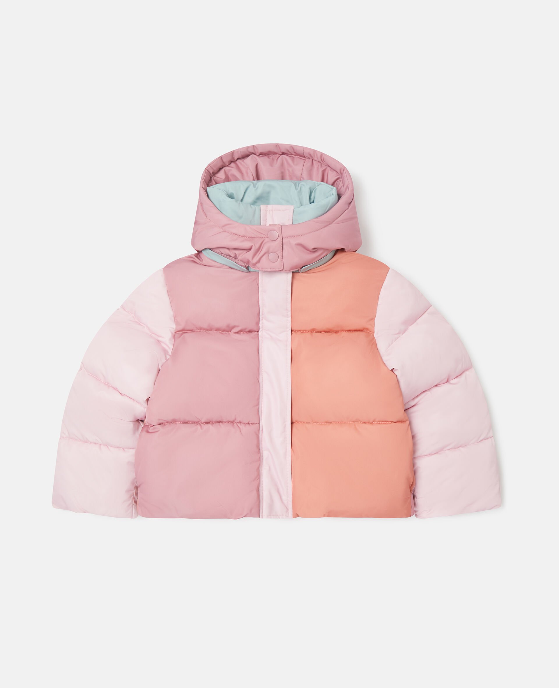 Puffermantel mit Kapuze und kontrastierenden Einsätzen-Bunt-medium