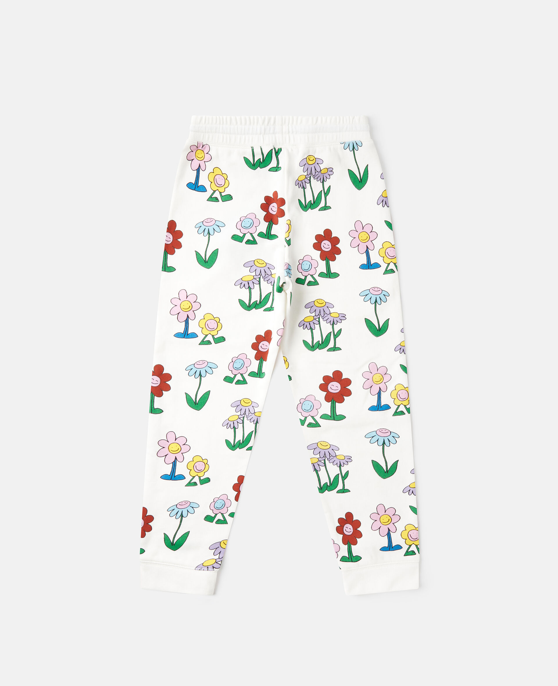 Flower Print Drawstring Sweatpants-White-large image number 2