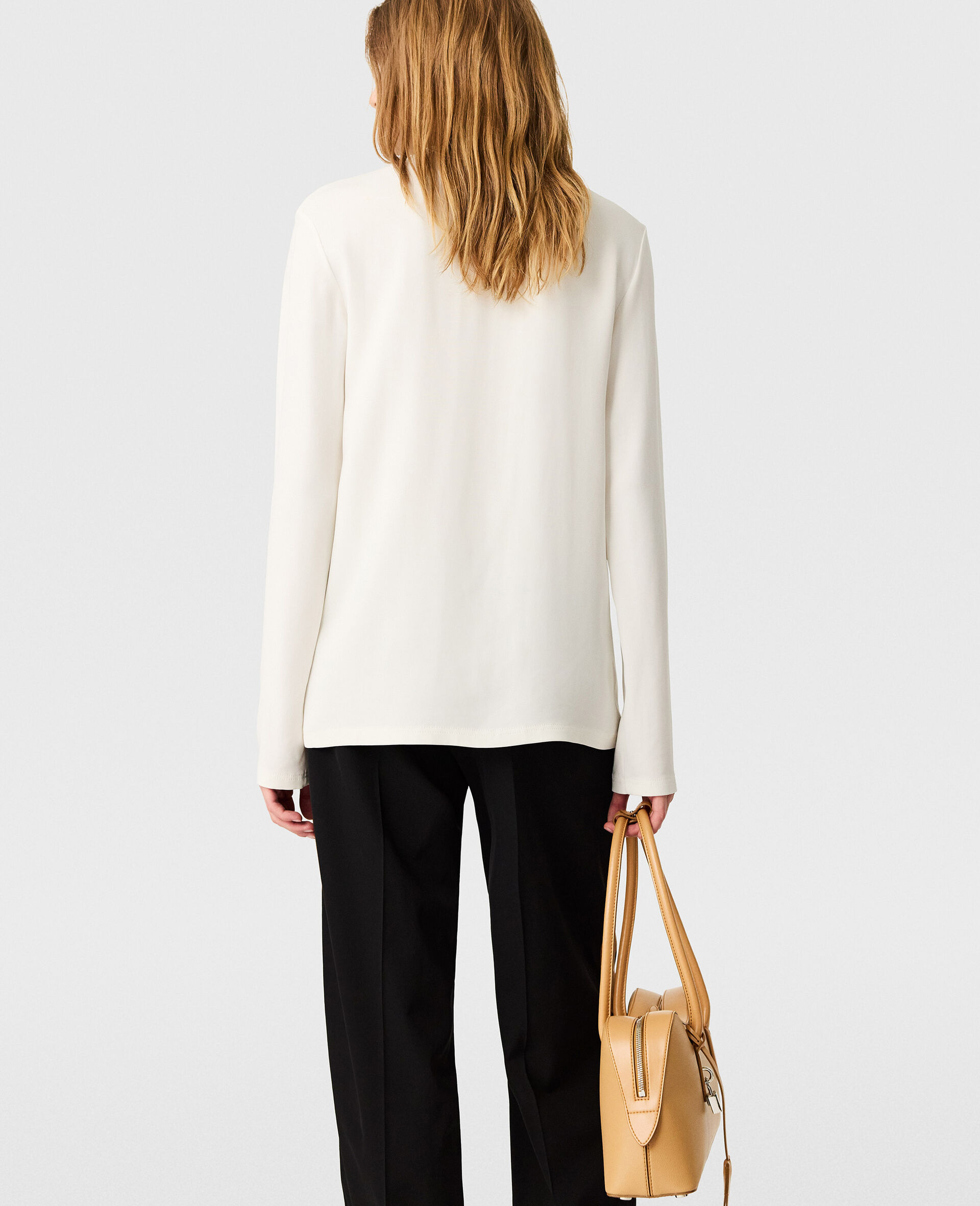 Arlesa Double Split Hem Zip Blouse-White-large image number 3