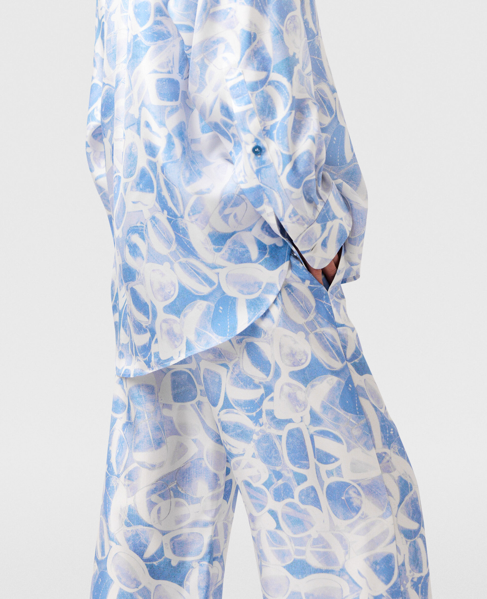 Hose mit geradem Bein und Sonnenbrillen Print-Blau-large image number 2