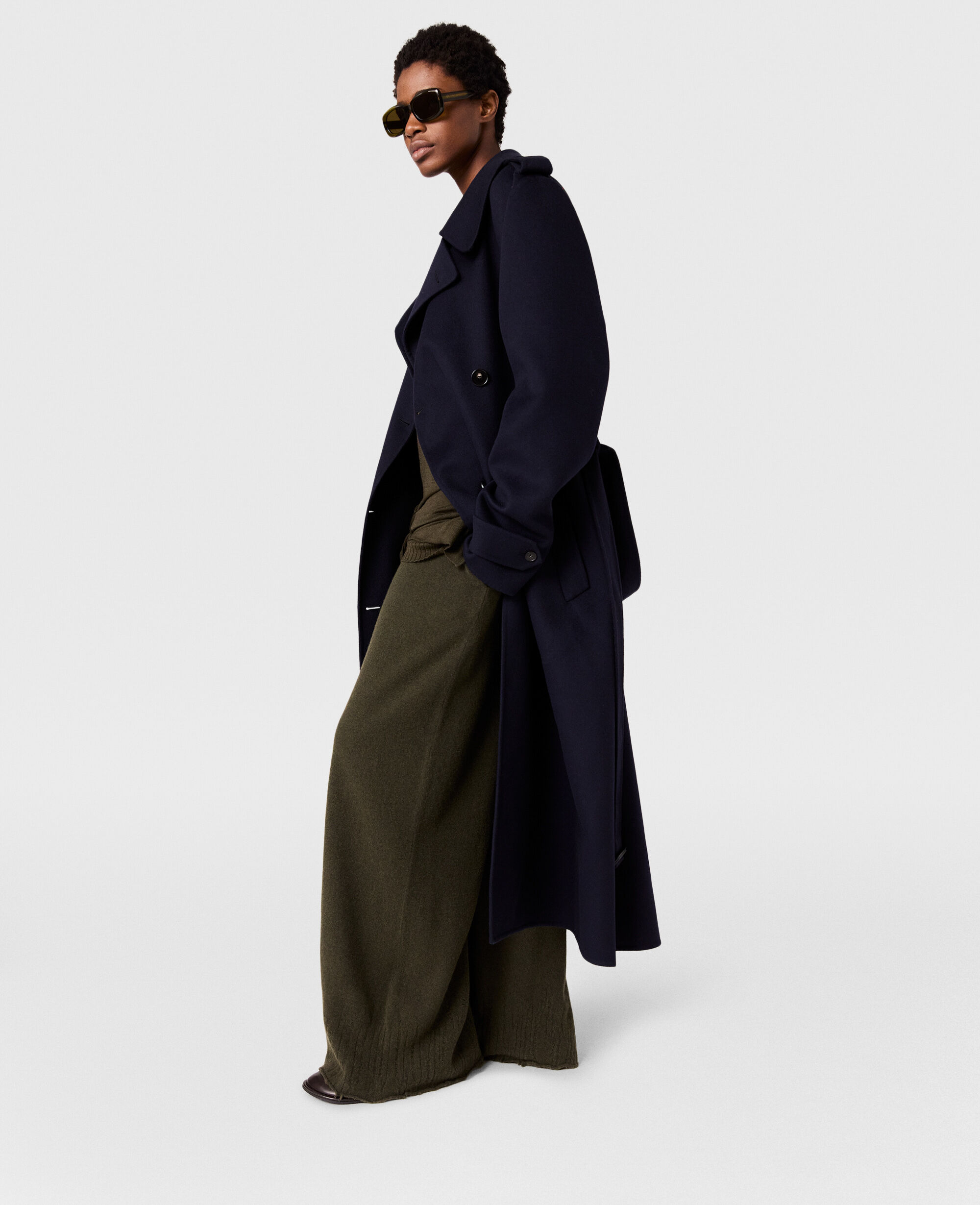 【Stella McCartney】軽量ダブルブレストトレンチコート Women インクブラック ダブルブレスト ベルテッド トレンチ