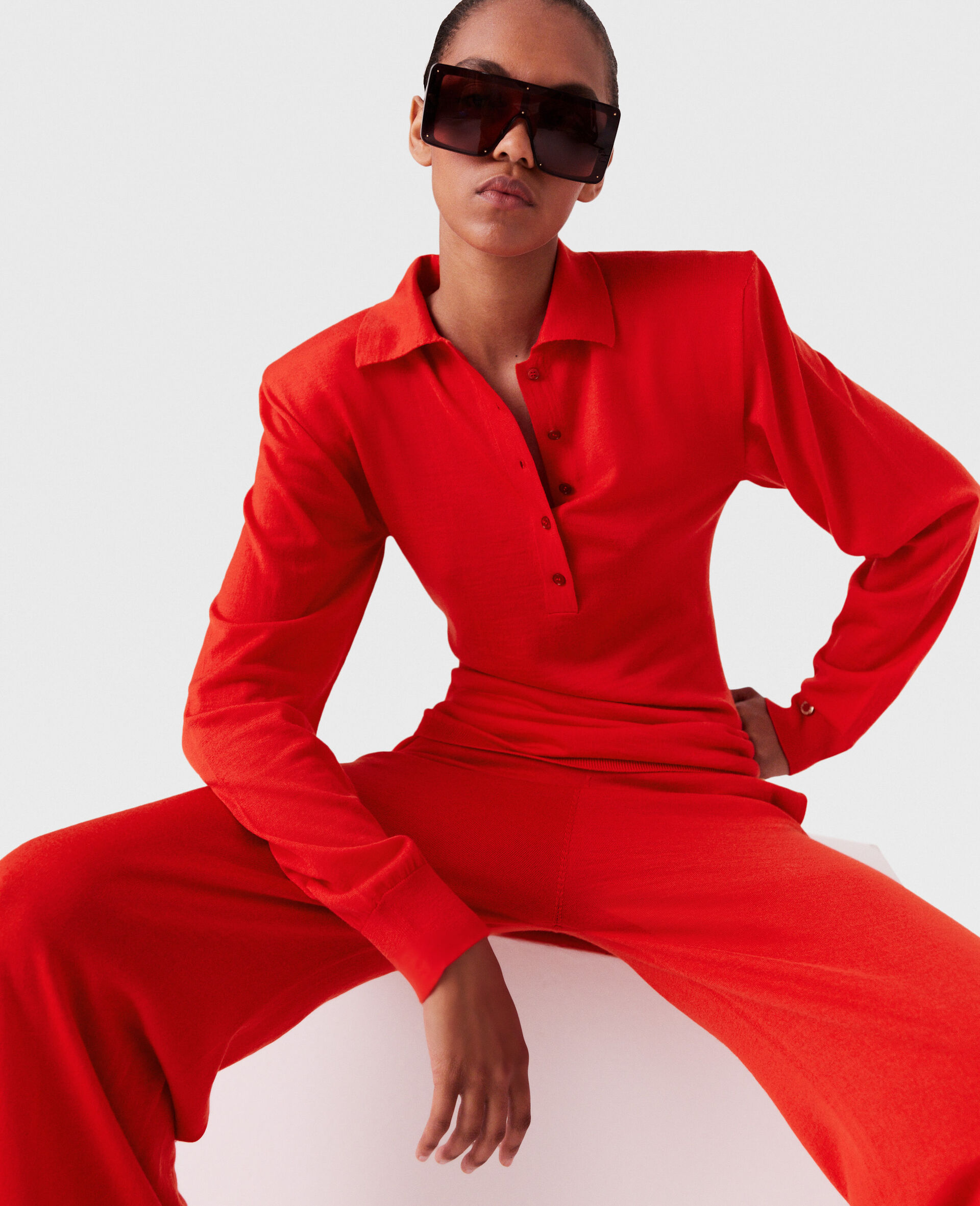 Strong Shoulder Polo Shirt-Red-large image number 4