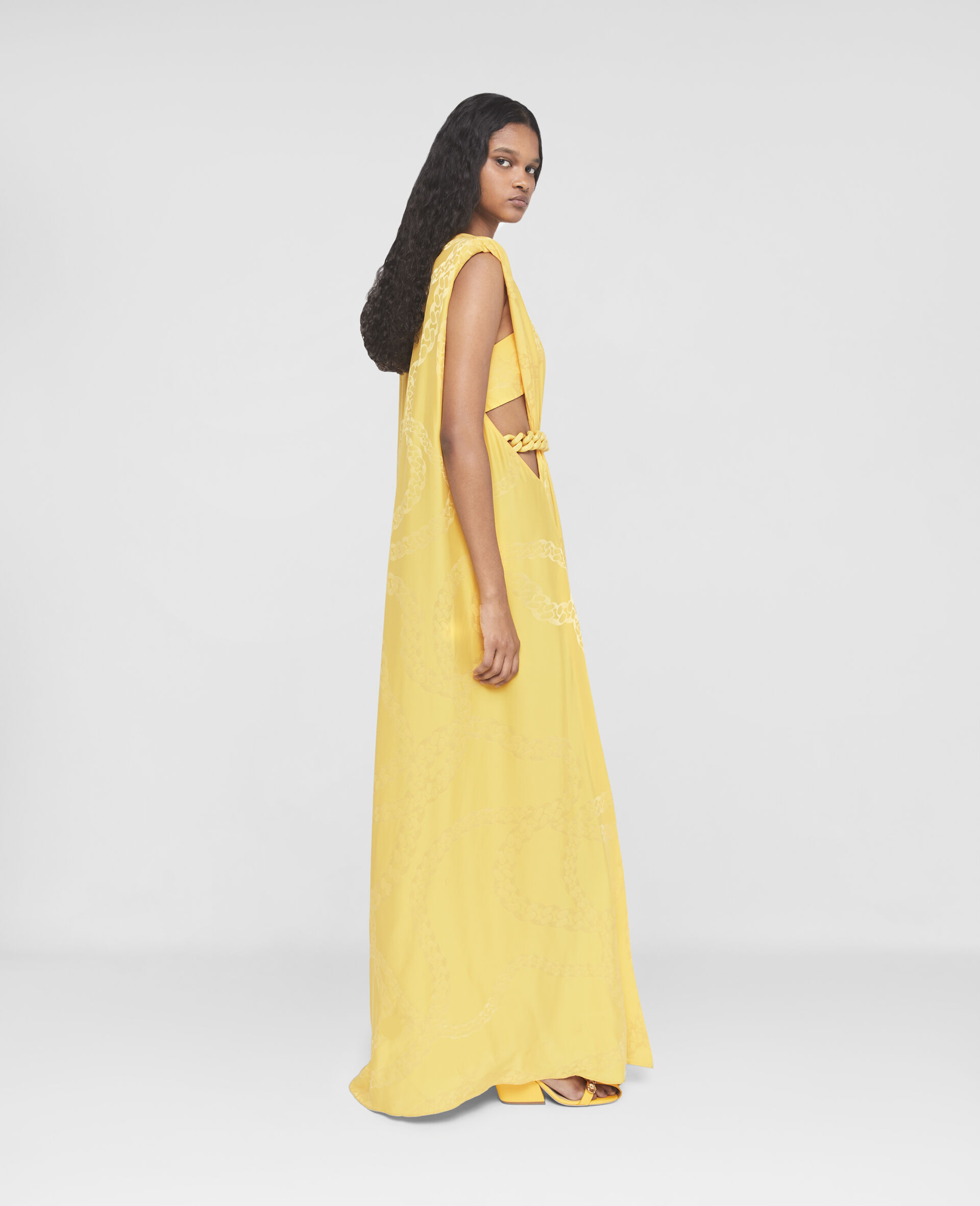 Falabella Chain Pleat Front Double Satin Maxi Dress-Yellow-large image number 2