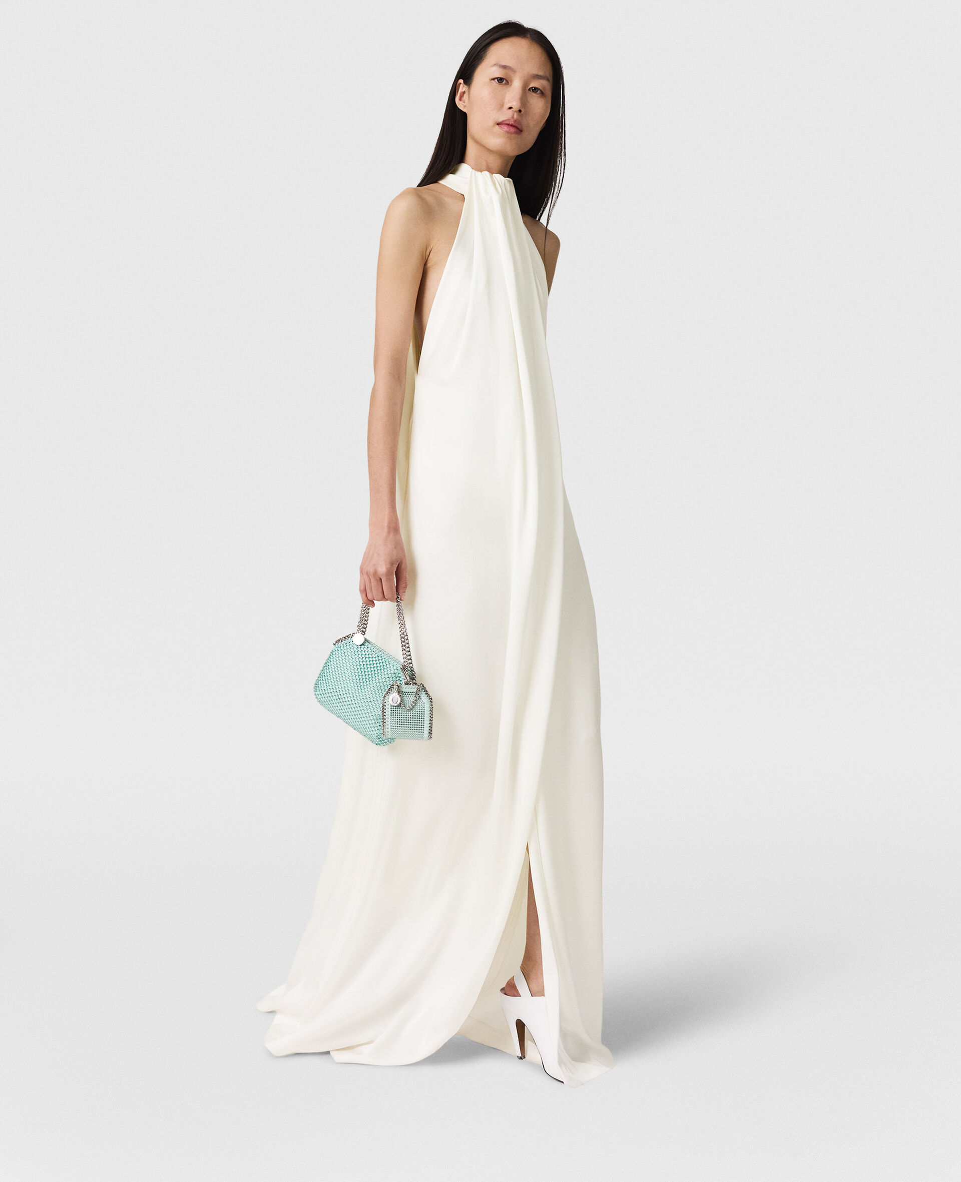 Halterneck Panel Maxi Dress-White-large image number 6