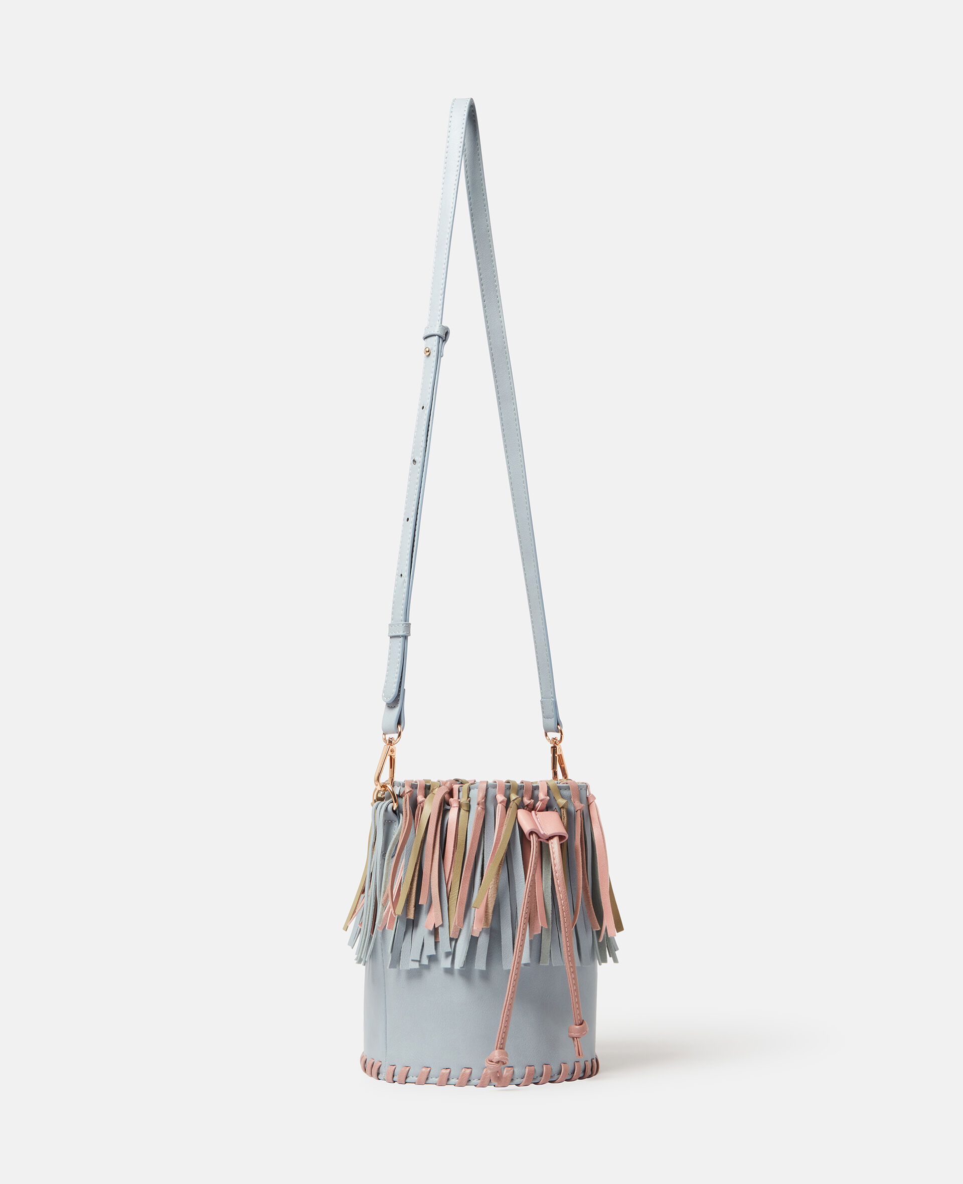 Tassel Fringe Bucket Bag-Grey-medium Tassel Fringe Bucket Bag-Grey-medium