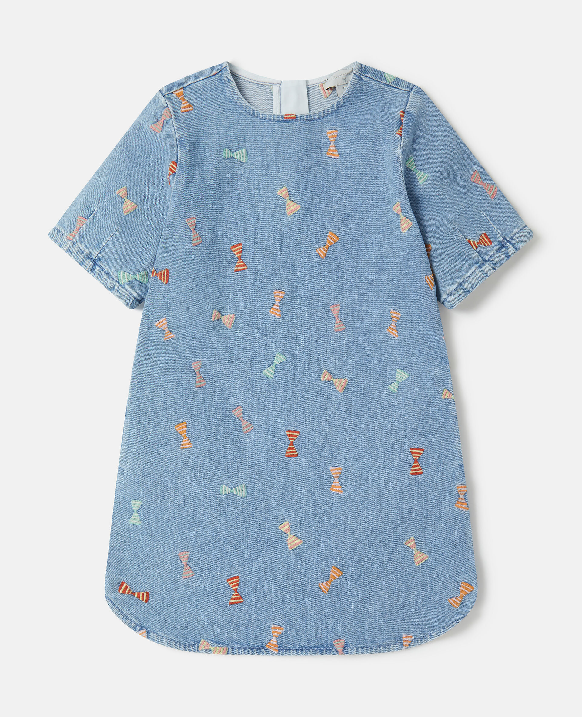 ストライプリボン刺繍 デニムドレス-ブルー-medium
