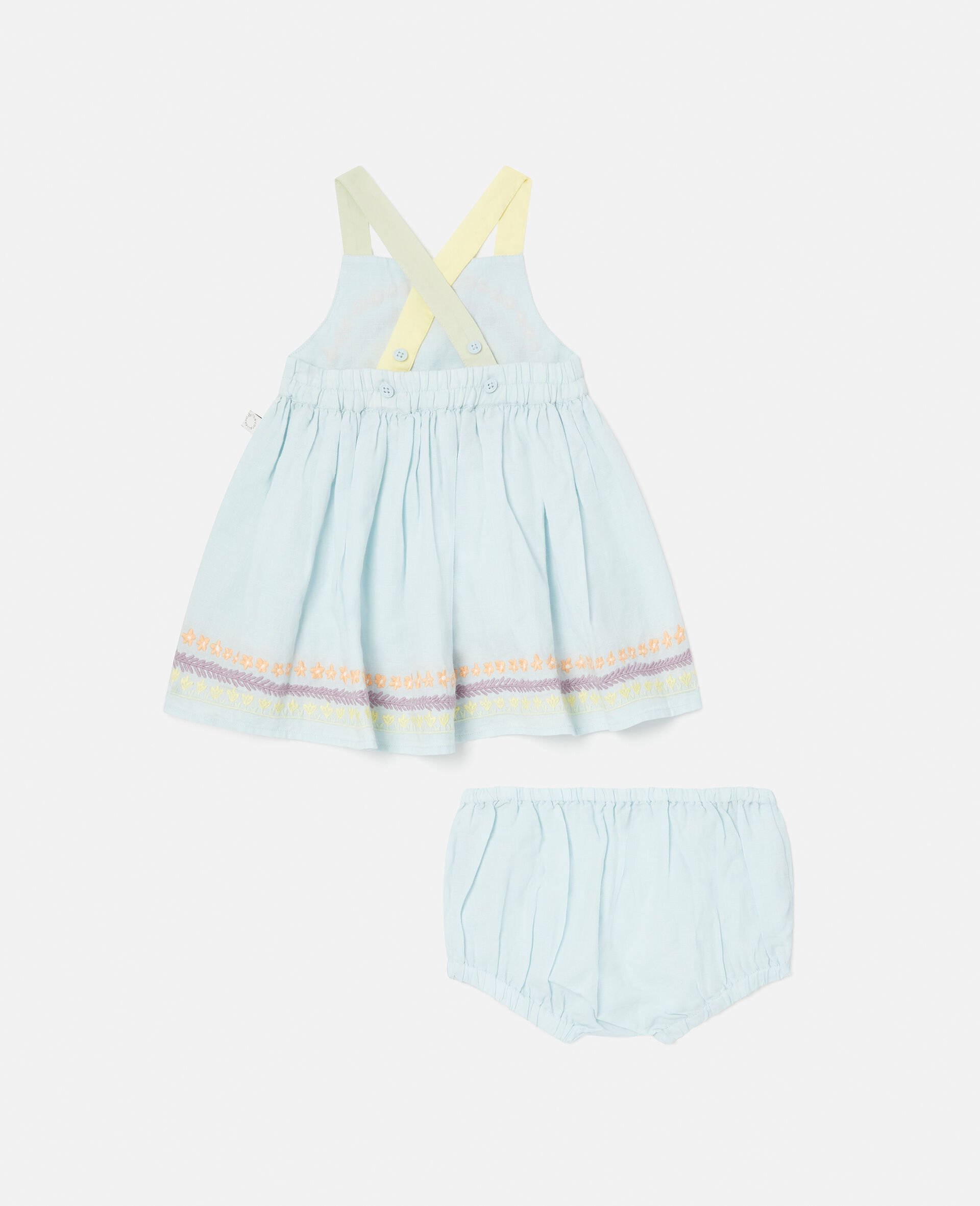 Flower Line Embroidery Dress and Bloomers Set-Blue-large image number 2