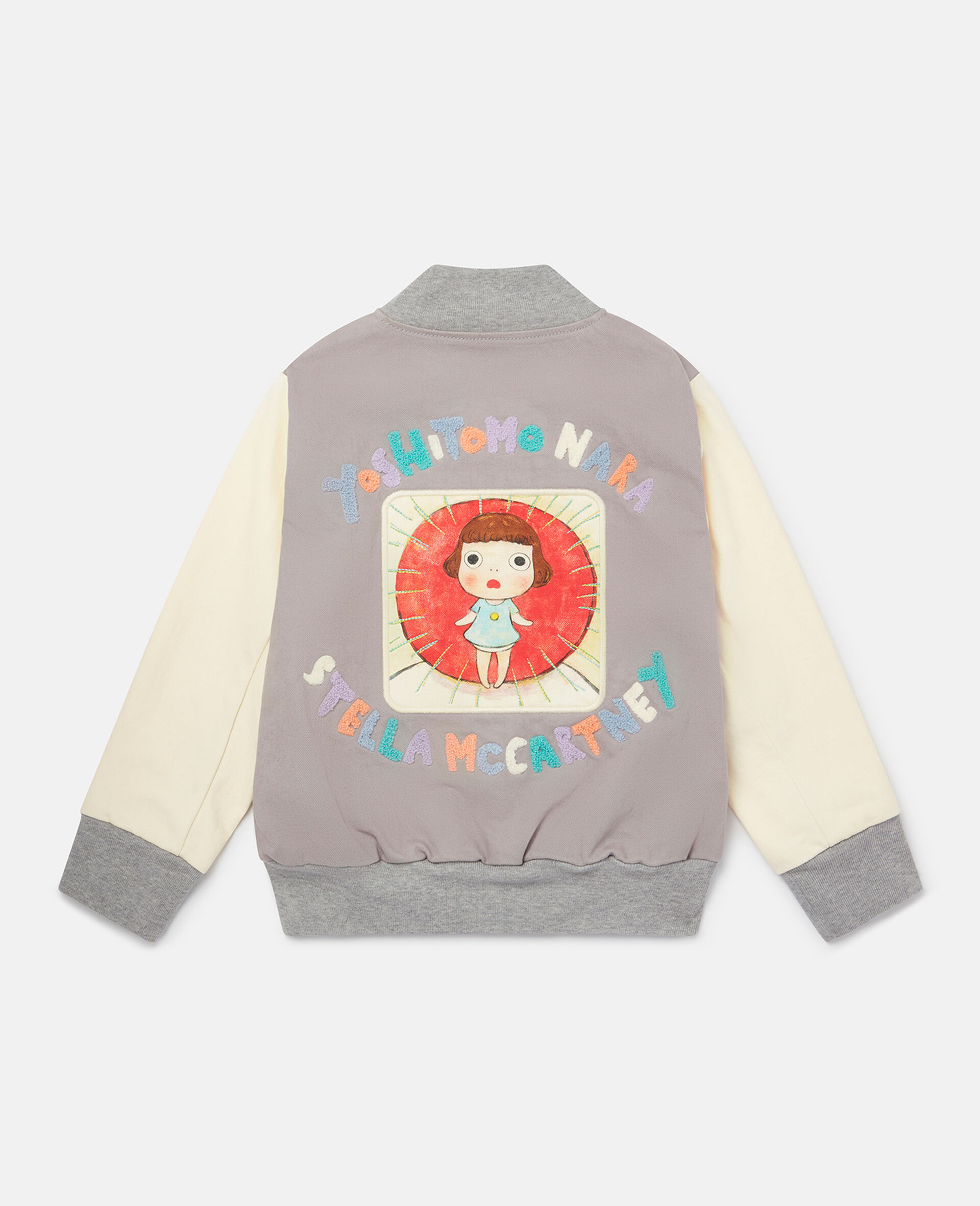 Circle Doll Embroidered Bomber Jacket-Grey-large image number 1