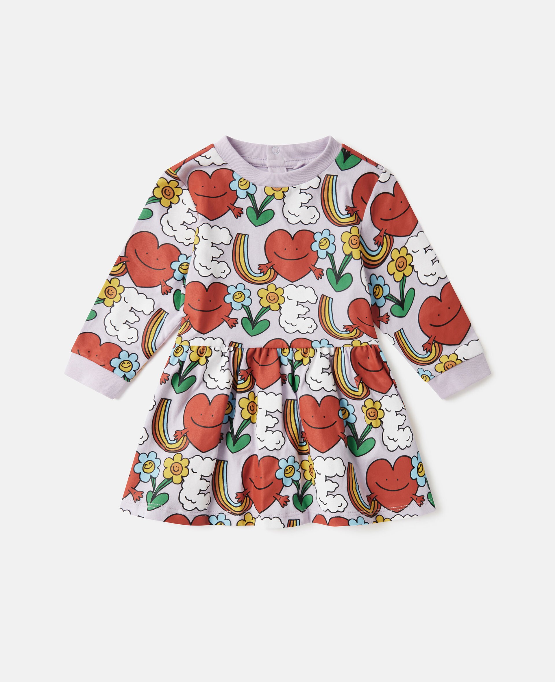 Earth Friends Print Long-Sleeve Dress-Purple-large image number 0